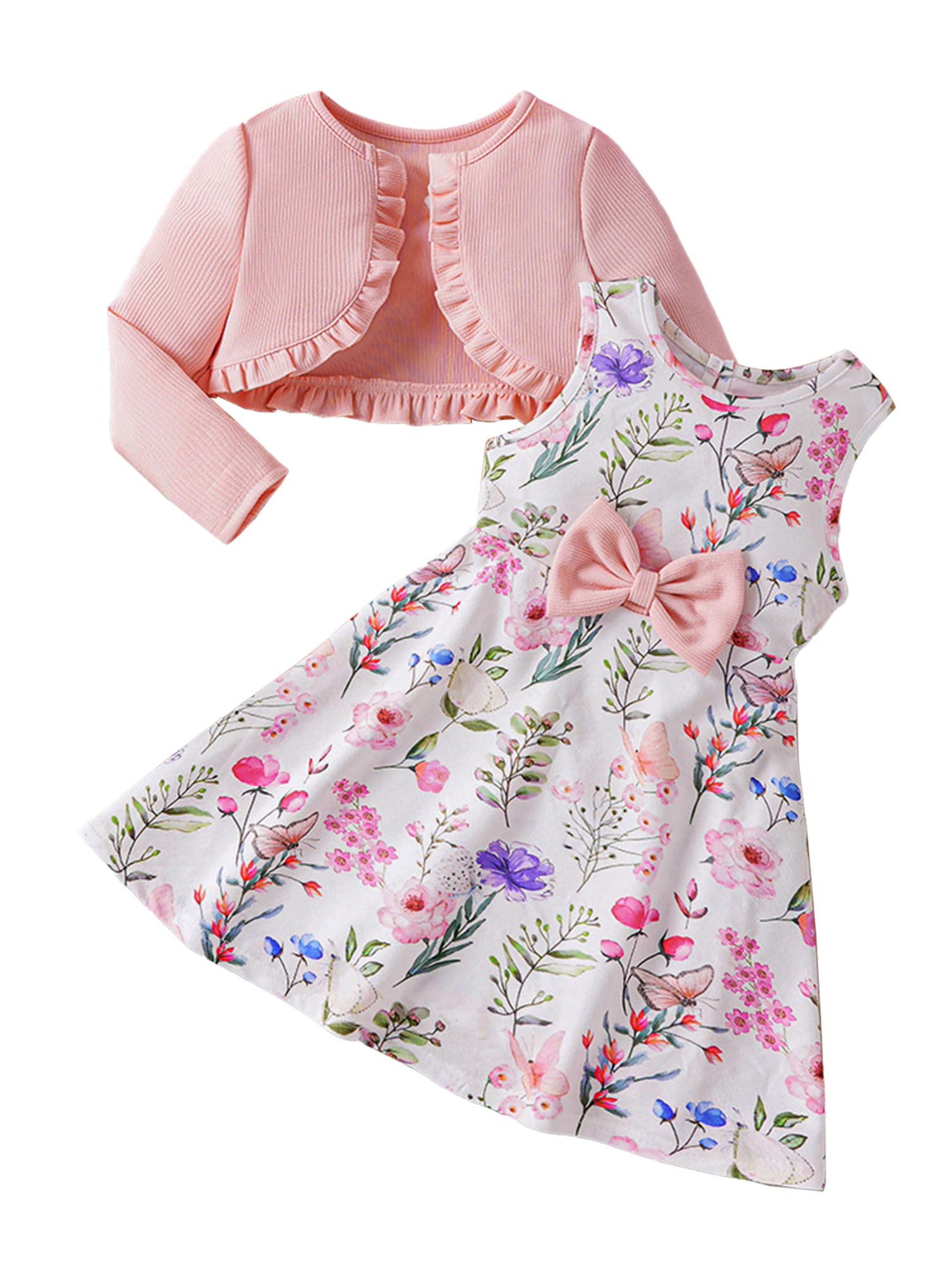 dPois Vestido De Dos Piezas para Bebés Niñas Vestido Sin Mangas Y Cárdigan Acanalado Vestido De Bautizo Elegante Vestir Vacaciones Fiesta Cumpleaños