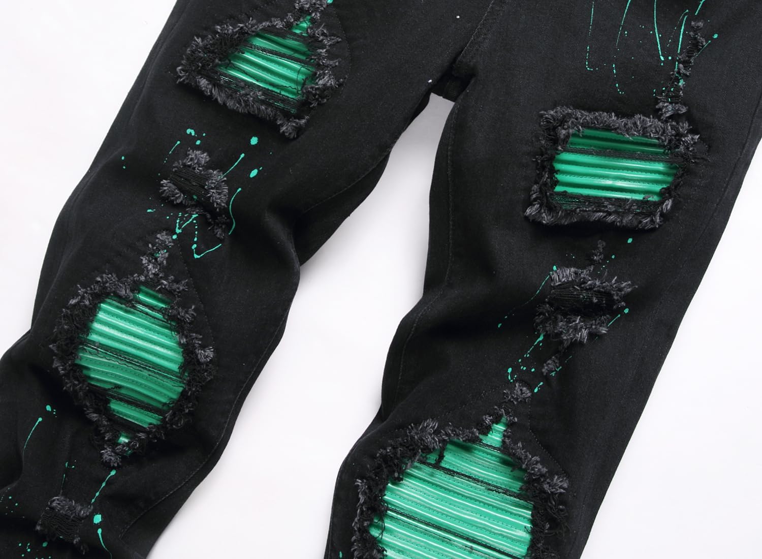 Men's Ripped Patch Elastic Jeans Fashion Slim Fit Regular Denim Pants - Image 2