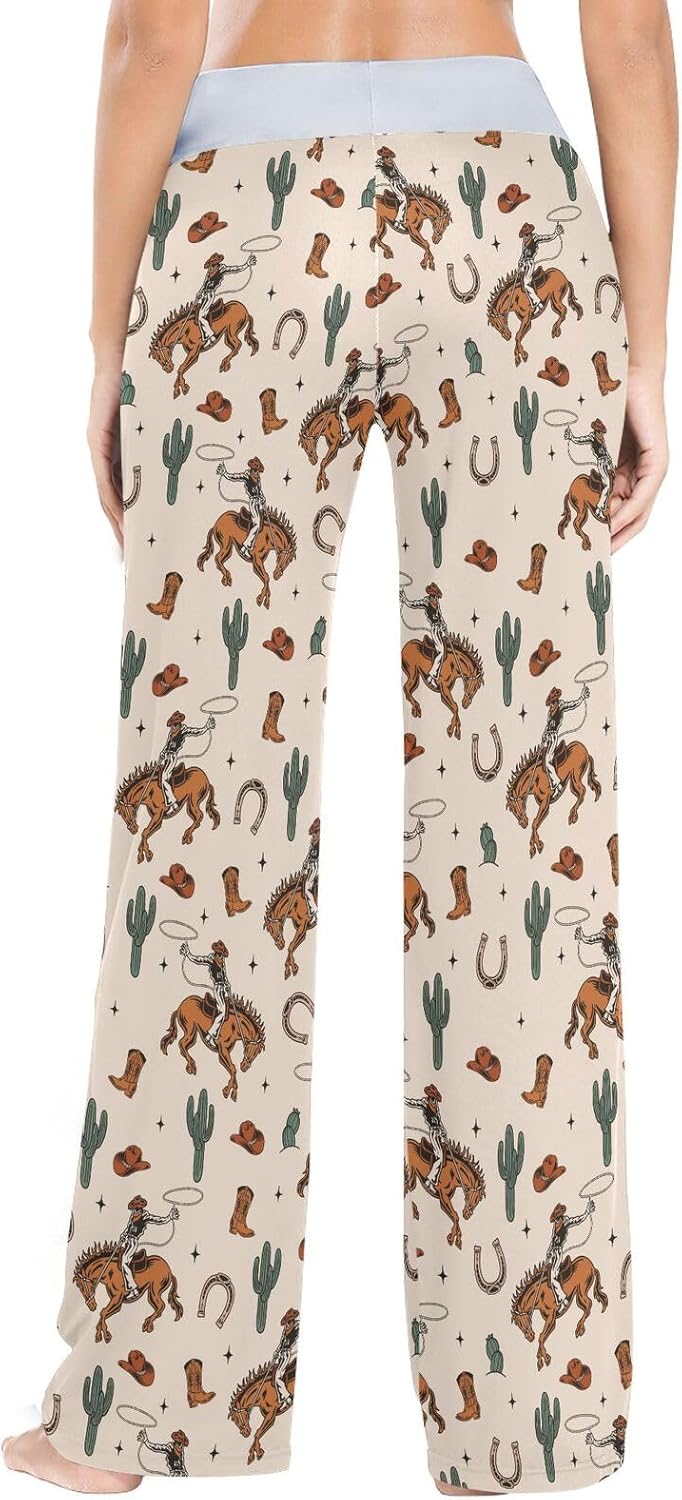 Women's Pajama Pants Comfy High Waist Lounge Casual Wide Leg Western Cowboy Pj Bottoms with Pocket - Image 4