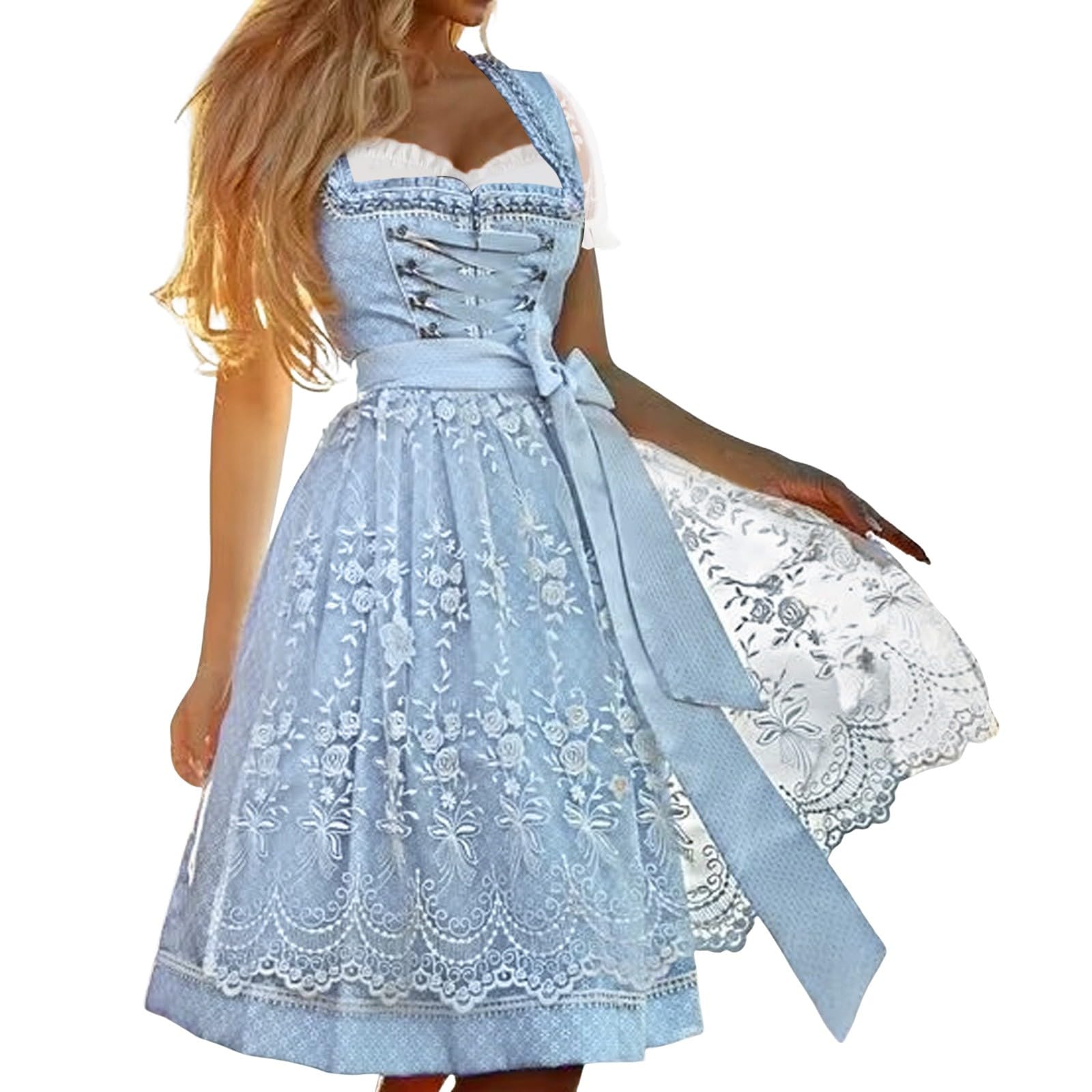 Falda de Mujer-Vestido Mujer Casual Manga Corta para Oktoberfest Alemán Espectáculos Faldón Encaje Otoño Invierno