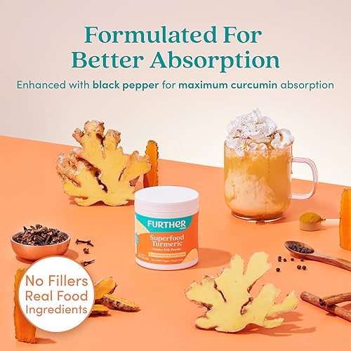Miniatura 6 de Further Food Superfood - Polvo de raíz de cúrcuma – Máxima absorción, refuerzo inmunológico natural, mezcla de leche dorada, sin azúcar, keto,