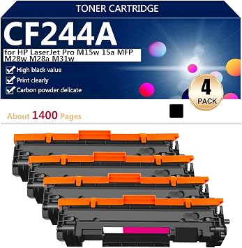 CF244A Toner Cartridge Compatible for HP LaserJet Pro M15w 15a MFP M28w M28a M31w Printers, 1400 Pages,4*Black