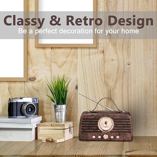 Miniatura 6 de Aurtec - Altavoces Bluetooth retro, altavoz inalámbrico portátil Bluetooth 4.2 con radio FM, altavoz estéreo para el hogar con potente sonido y
