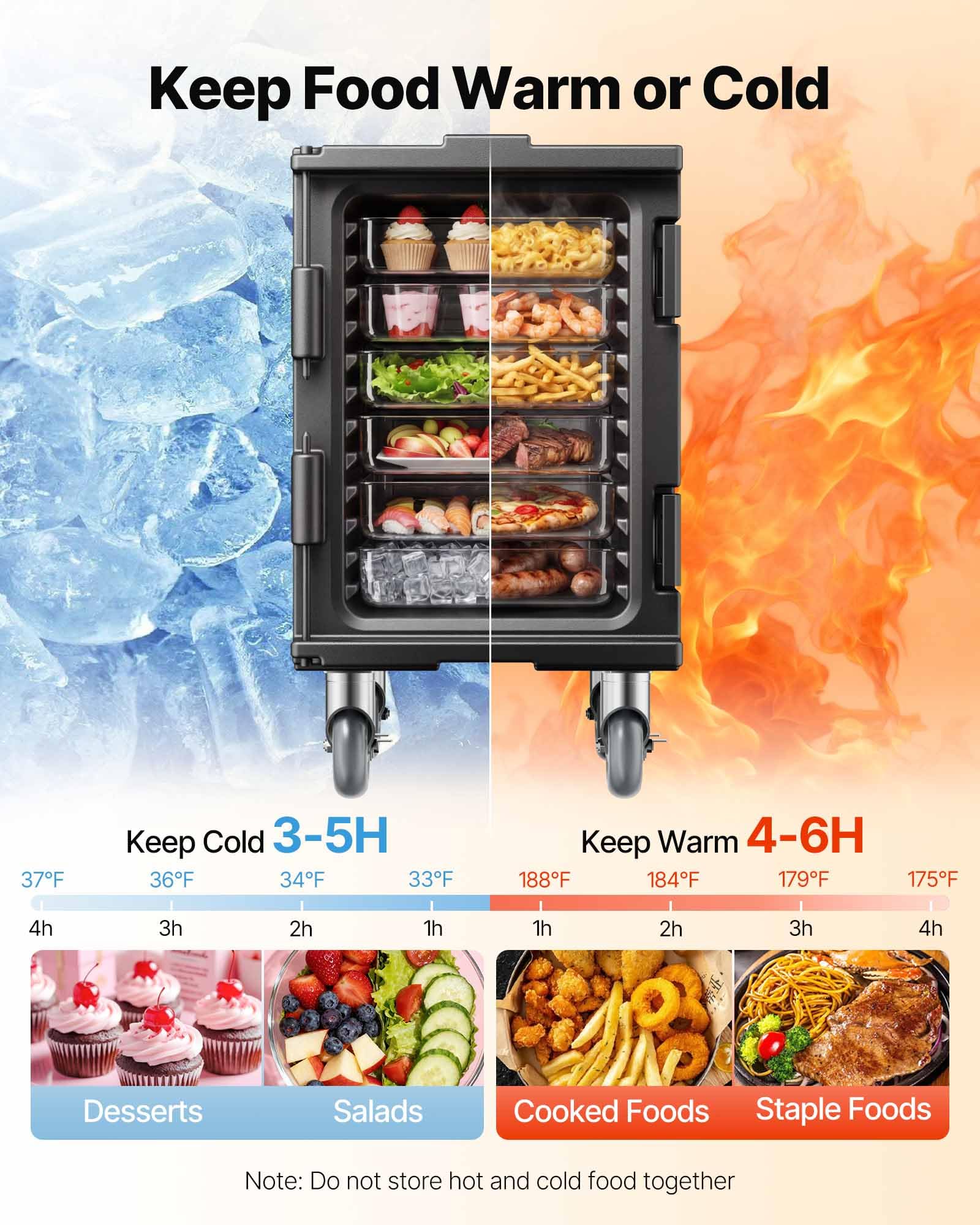 VEVOR Contenitore Riscaldato per Alimenti Ristorazione 90L, Contenitore per Alimenti con Doppie Fibbie Maniglie, Contenitore Isolato per Trasporto Alimenti per Ristorante Catering Eventi Feste, Nero