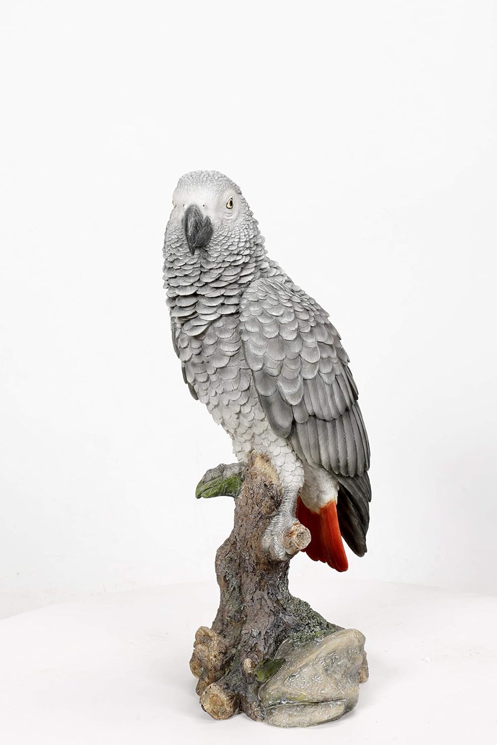 Grey Gabon Parrot on Stump Resin Indoor/Outdoor Statue