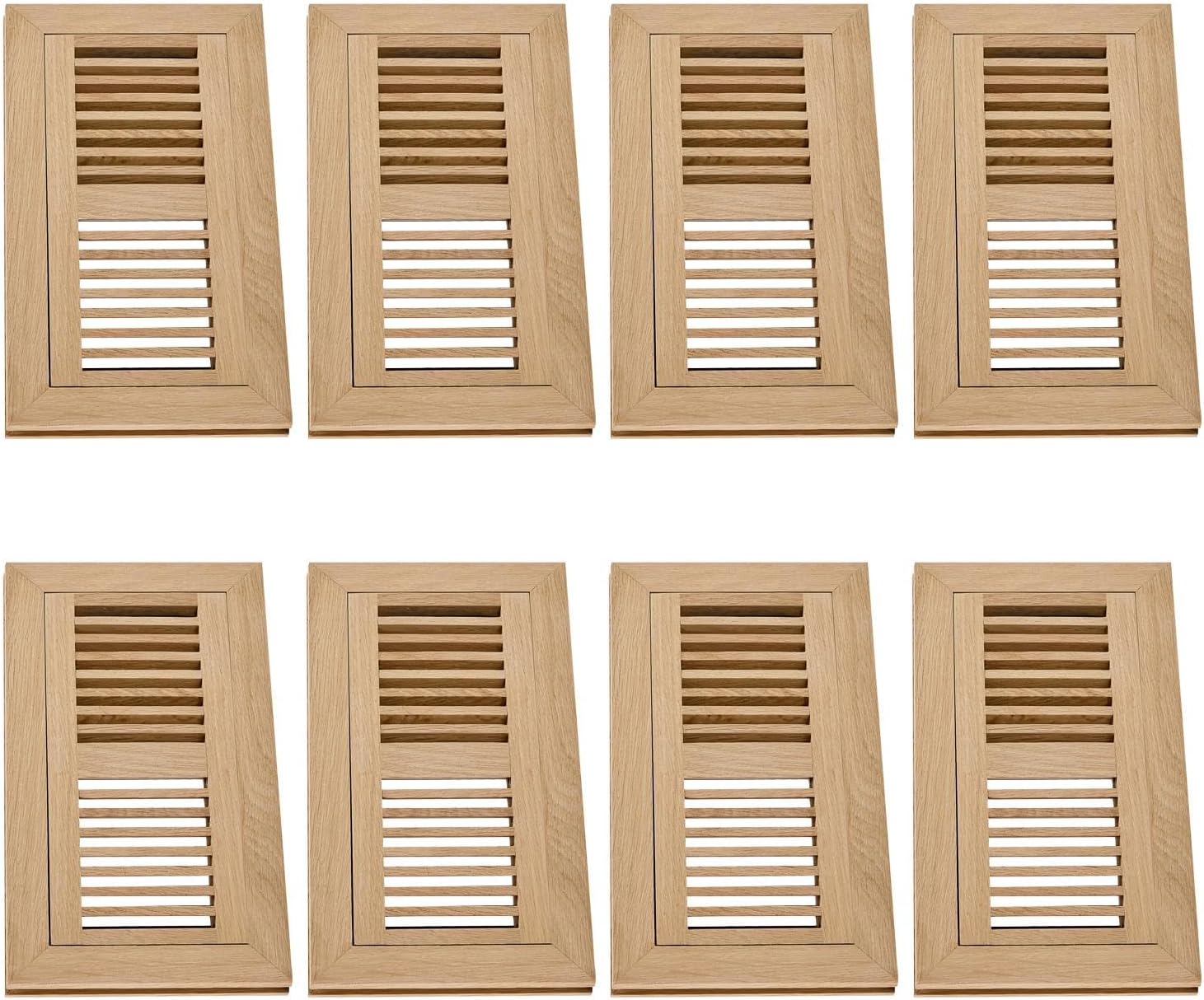 8Pcs Qirui Red Oak Hardwood Flush Mount Floor Register, 4X10 Inch, High Output Air Flow, with Damper, Unfinished