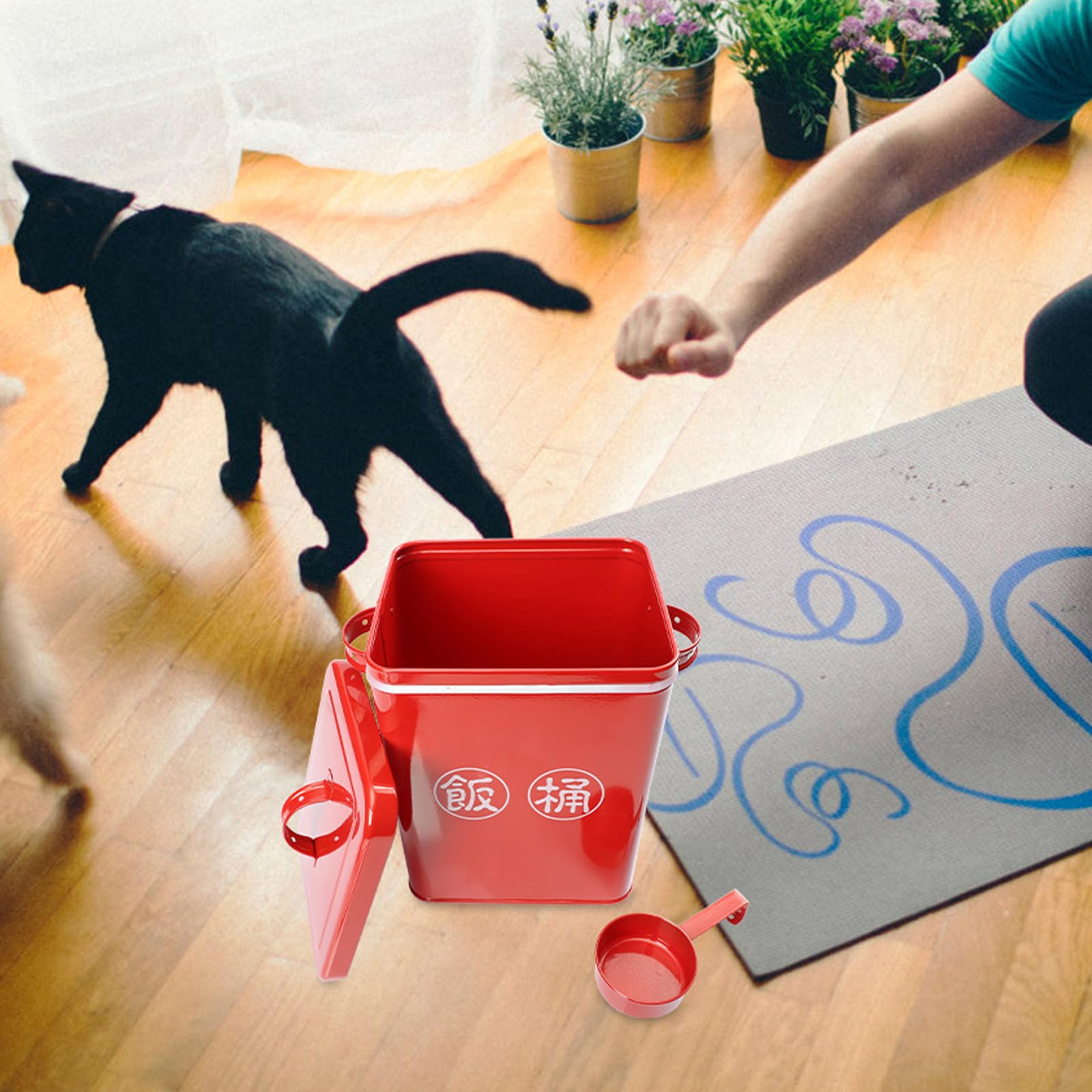 Secchio Zincato per Animali Domestici Acciaio Rosso in Cibo Grande | Uso Domestico, Facile da Pulire, Include Cucchiaio, per Snack e Crocchette
