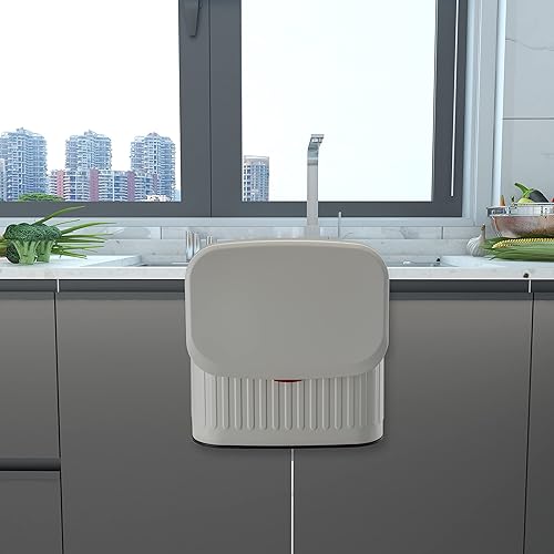 Miniatura 6 de Bote de basura de acero al carbono de 1.06 galones de 4L para puerta, contenedor de compostaje montado en la pared, 2 vías, tapa deslizante,