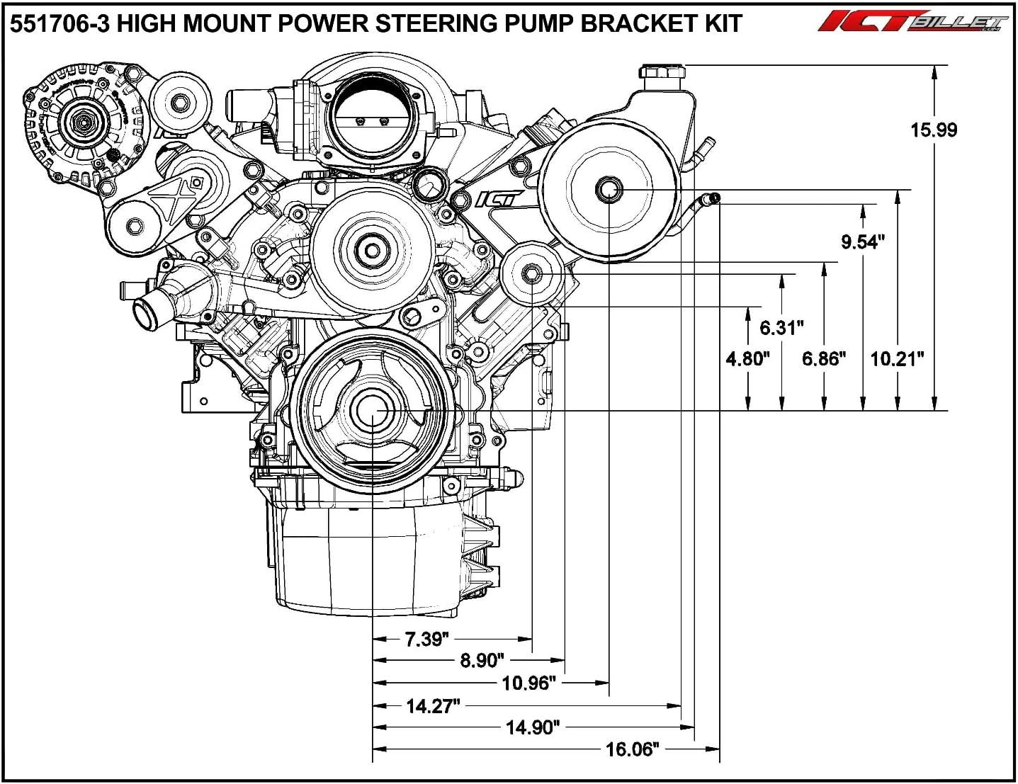 LS Truck Saginaw High Mount Power Steering Pump Bracket Kit LQ4 LQ9 L33 LR4 LY6