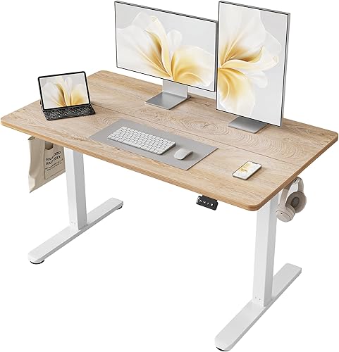 Cubiker Escritorio de pie de 48 x 24 pulgadas mesa eléctrica ajustable en altura de pie escritorio de pie con tablero de empalme marco blanco y Cubiker Escritorio de pie de 48 x 24 pulgadas mesa eléctrica ajustable en altura de pie escritorio de pie con tablero de empalme marco blanco y