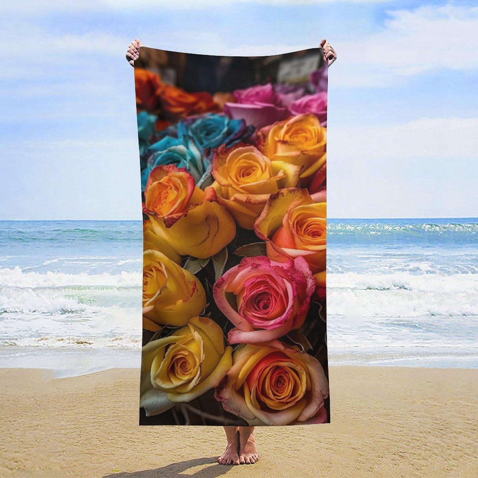 NTVOWPZO Many Roses Beach Towel Oversized Microfiber Bath Towels Lightweight Sand Proof Beach Towels Absorbent Pool Towels for Swimming Yoga Bathroom Towel 31.5" X 63"