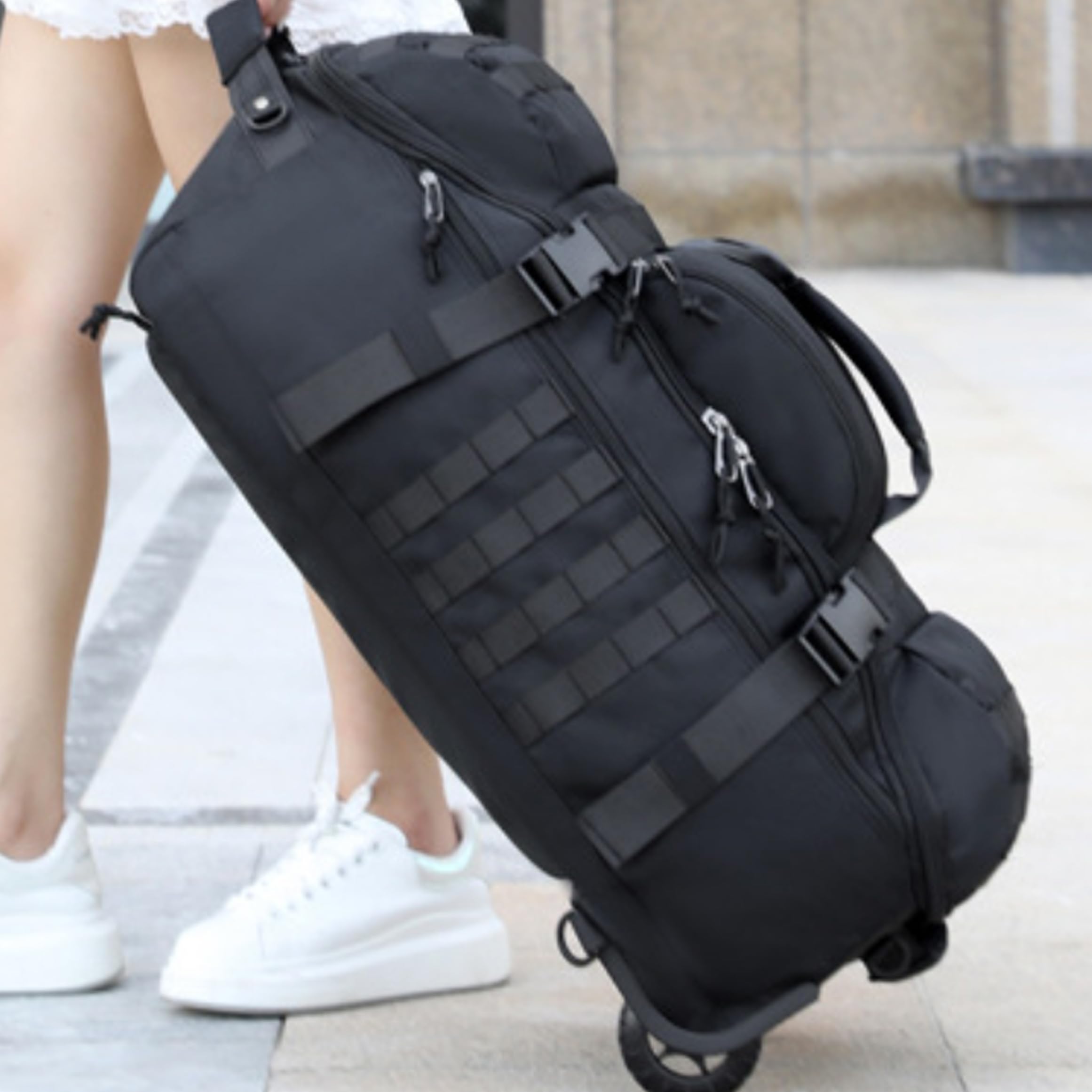 Bolsa de Lona con Ruedas, Bolsa de Lona con Ruedas de 80 L de Gran Capacidad, Equipaje con y múltiples Formas de Transporte para Escalada, Senderismo, Viajes.