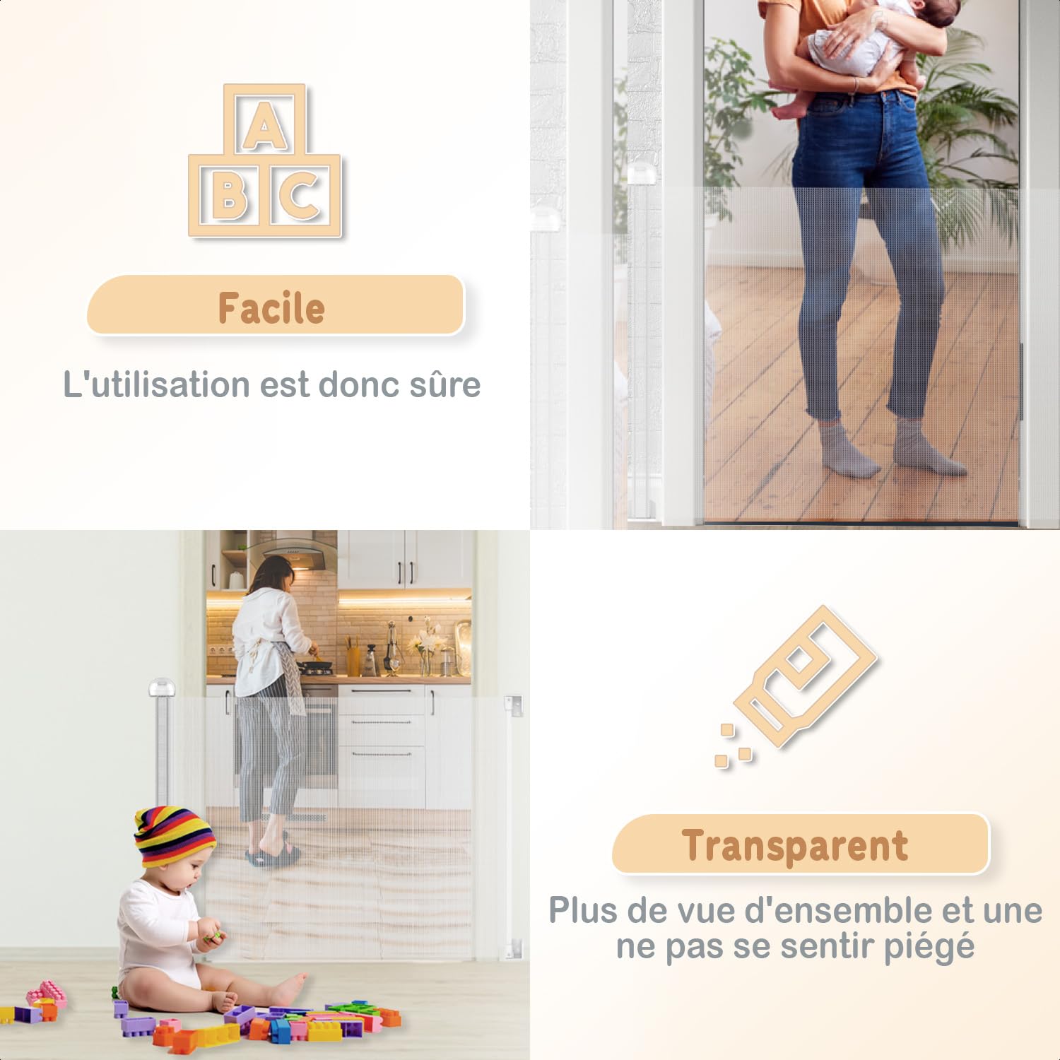 Twinky® Rollbares Treppenschutzgitter – 80x130 CM Long Rollbares Türschutzgitter – Strapazierfähiges Sicherheitsgitter für Baby und Haustier – Kindergitter Für Baby (White, 80x130 cm)
