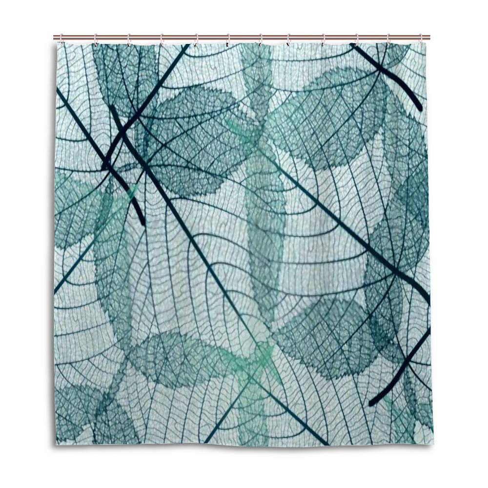 Rideau de douche motif feuilles d'eau en polyester résistant avec œillets renforcés