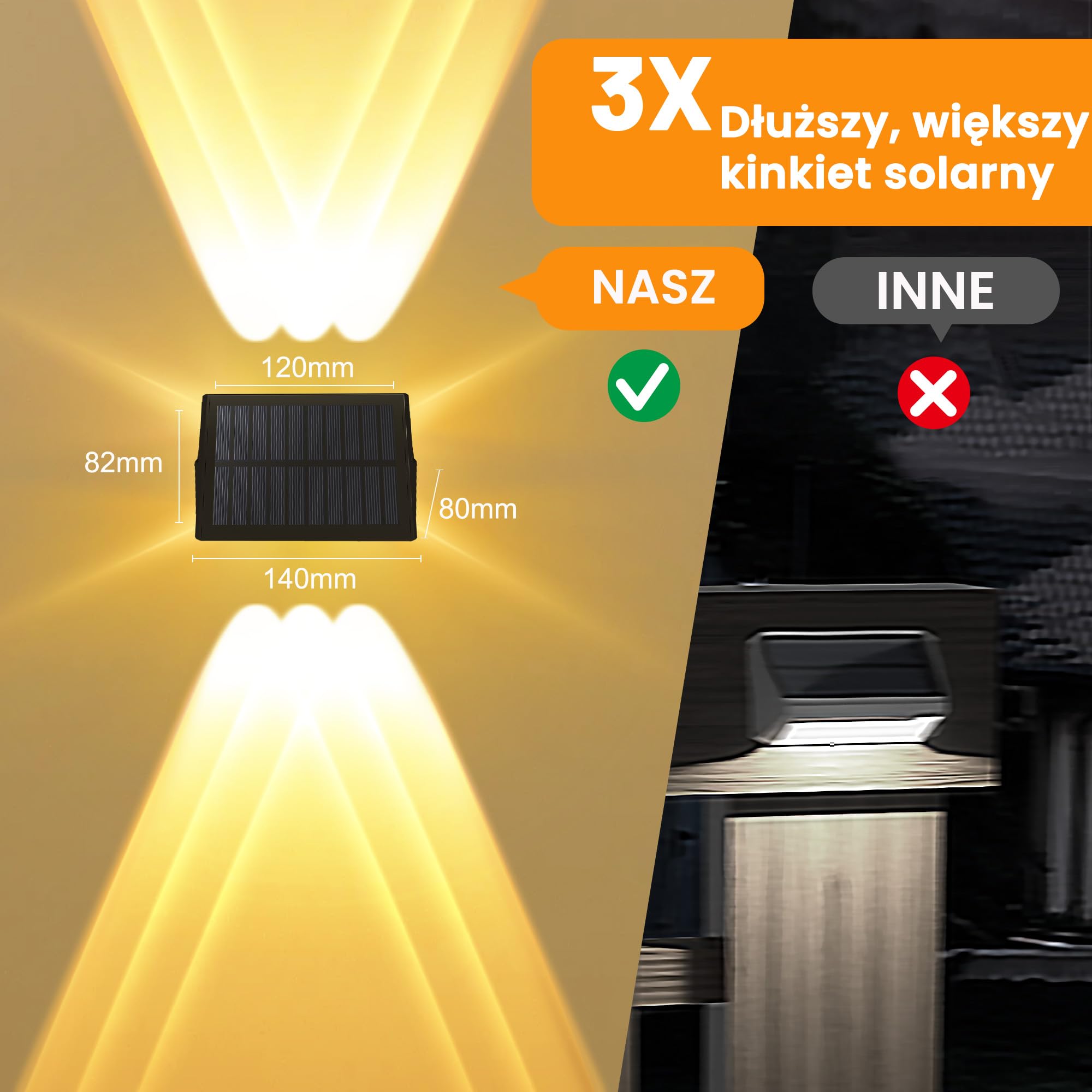 lampy solarne do użytku na zewnątrz, na ścianę, lampa zewnętrzna oświetlona od góry i dołu, 6 diod LED, IP67 wodoszczelna iluminacja ogrodowa na płot, do ogrodu, balkonu, tarasu, lampy