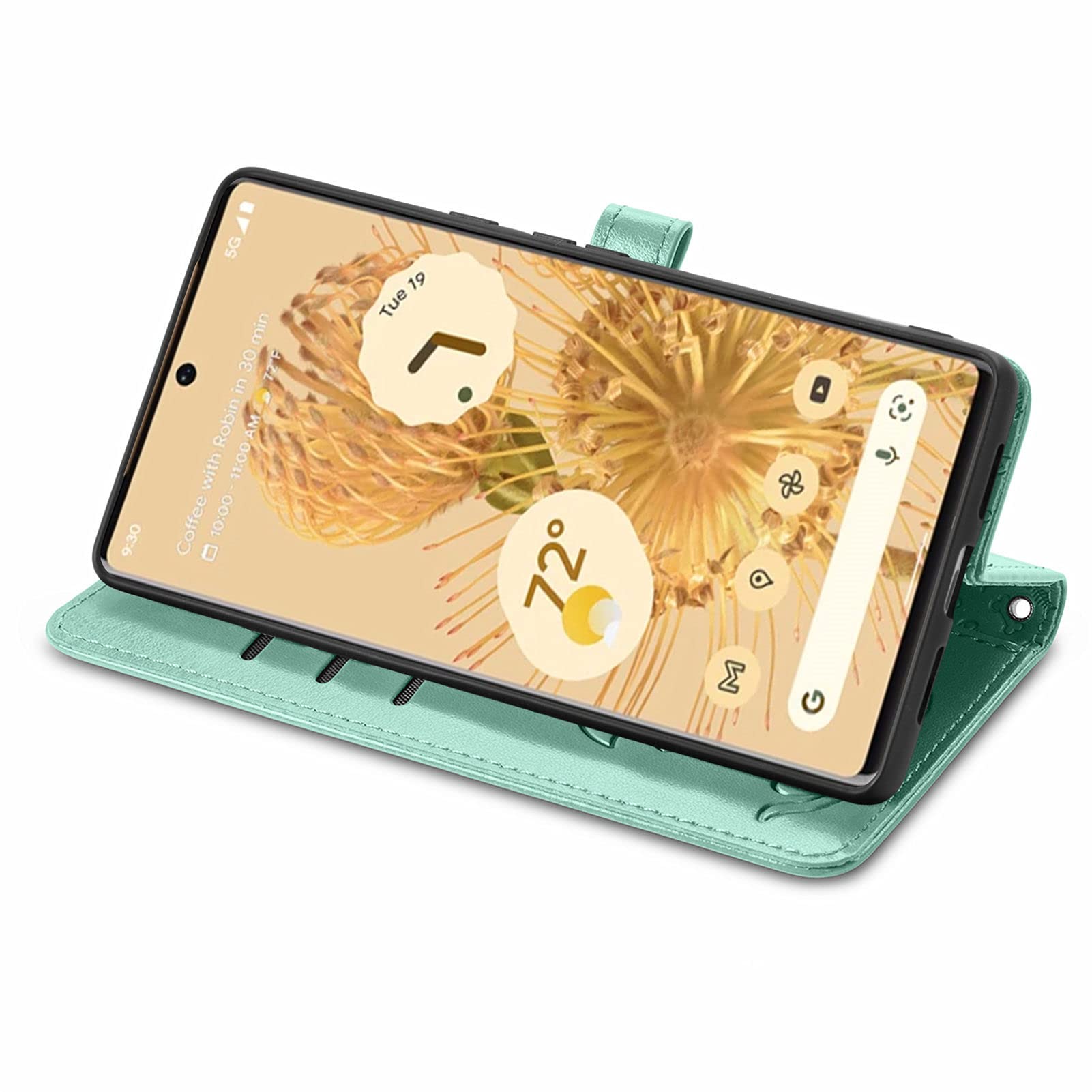 Compatibile con Google Pixel 6 Pro Custodia a portafoglio, in pelle goffrata con chiusura magnetica per telefono con supporto per carte di credito per Google Pixel 6 Pro (verde