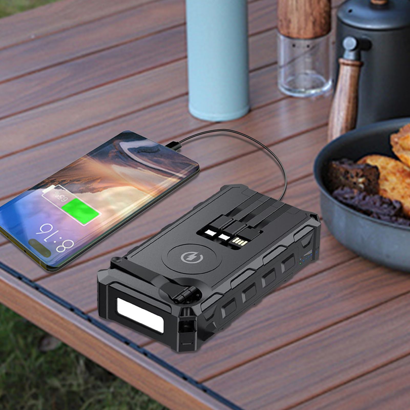 Powerbank Solare Portatile, Allarme, Ricarica Wireless | Power Bank A Manovella Con Luce LED Per Casa Viaggi Escursionismo Pesca Uomini Donne Ragazzi Ragazze Giovani Mamma Papà