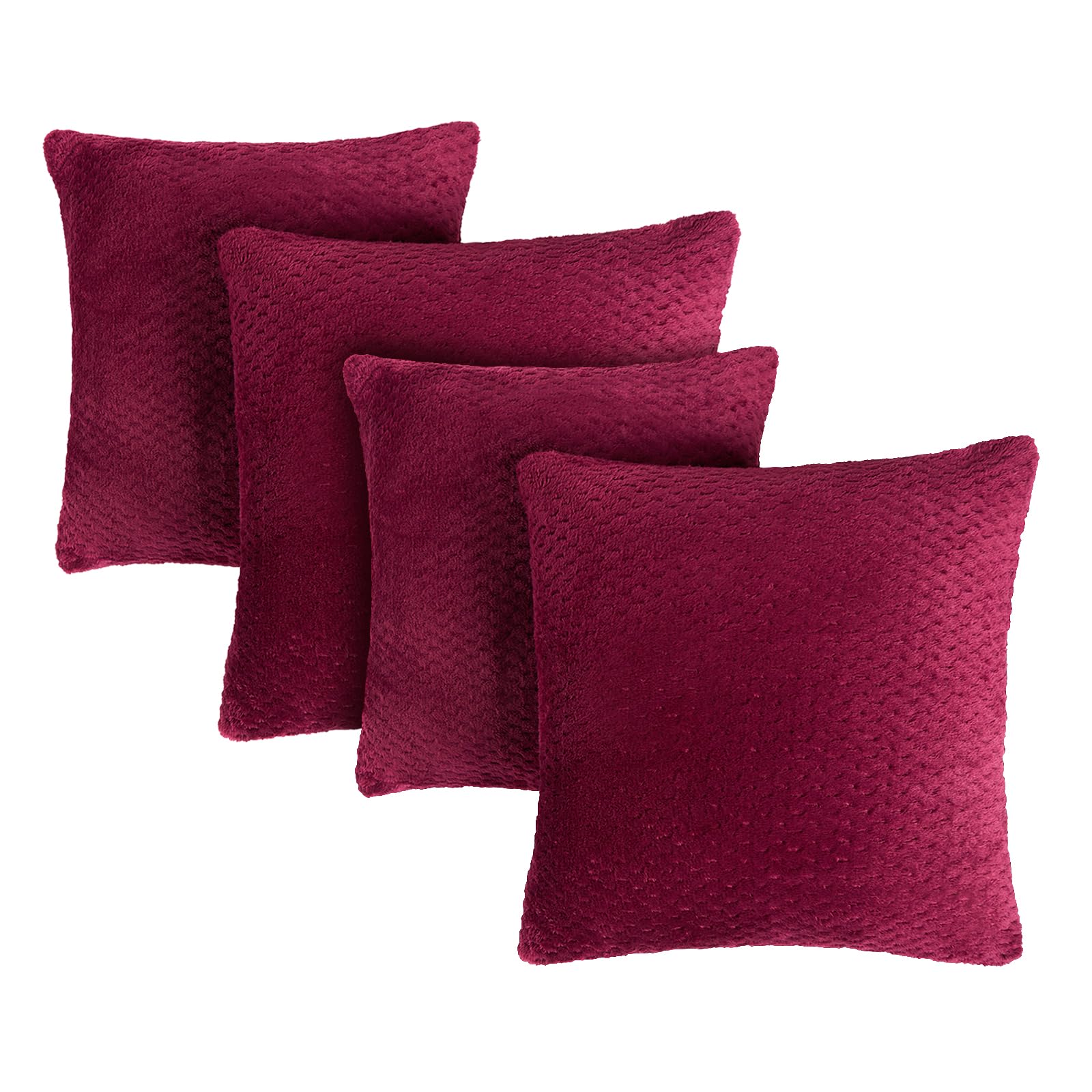 OHS Cushion Covers 45 x 45 Pack of 4, Super Soft Waffle Fleece Decorative Square Throw Pillow Cover with Invisible Zipper Sofa Cushions Home Decor for Bedroom Living Room, Wine