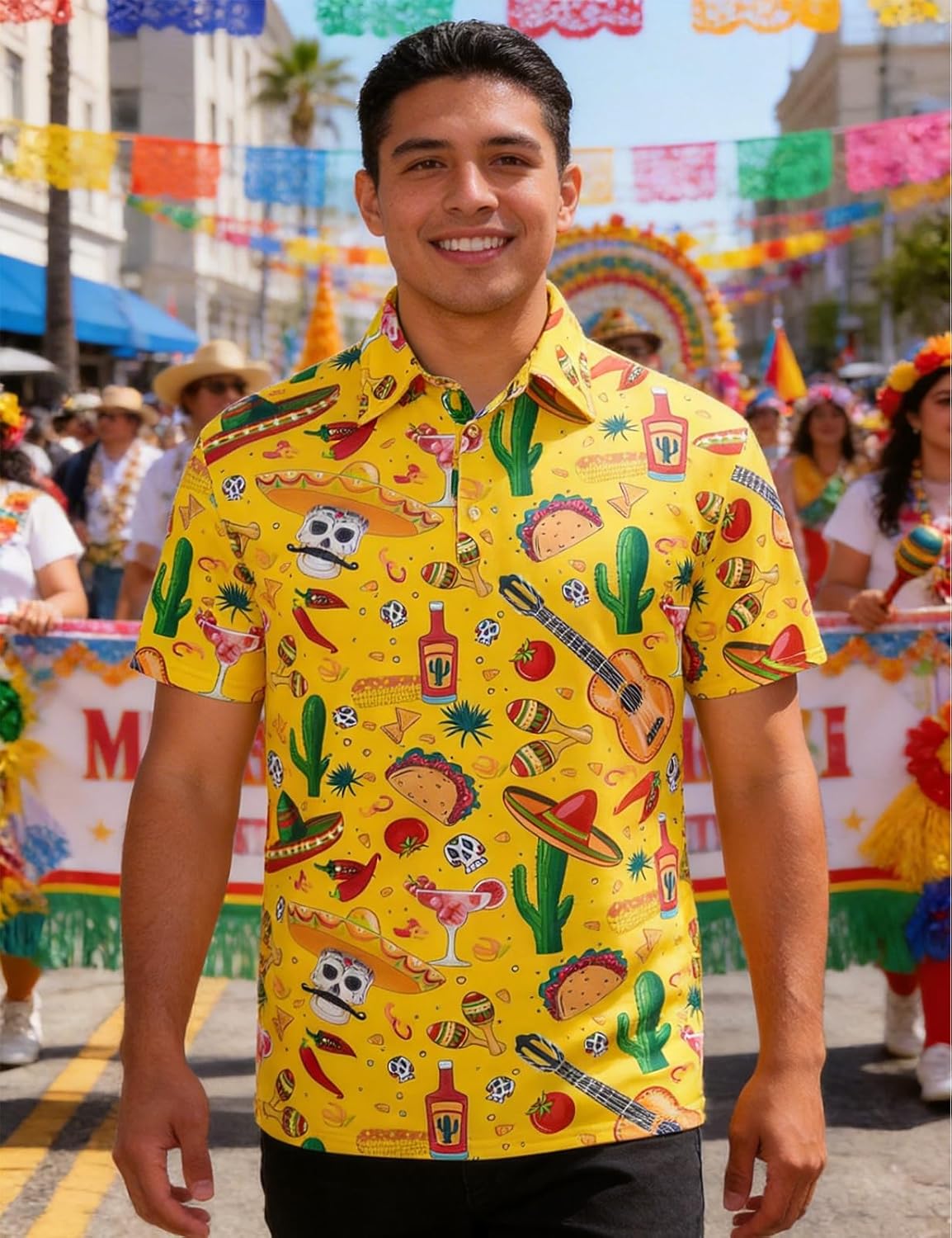 Funny World Men's 3D Pattern Printed Polo Shirts Short Sleeve Golf Shirt for Men