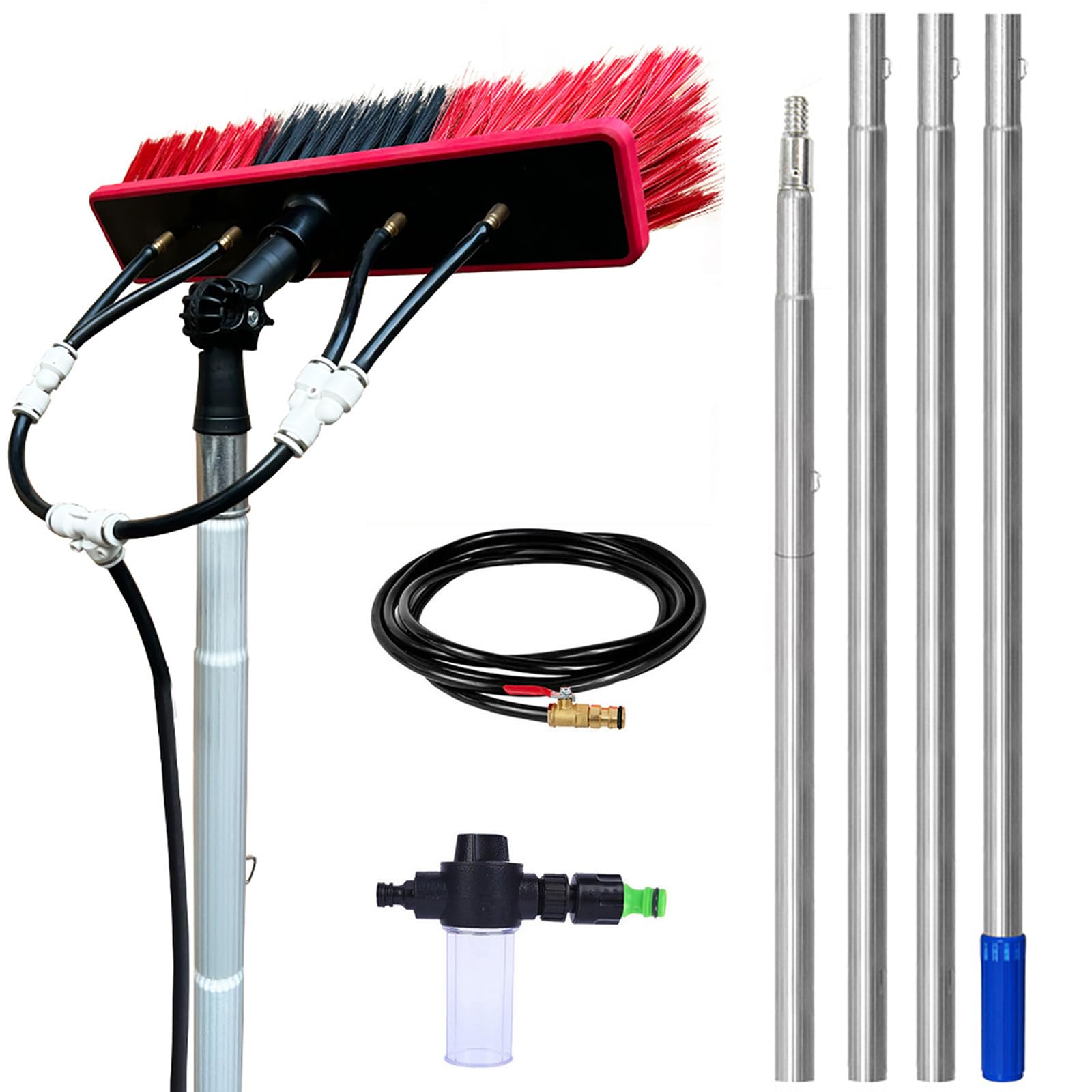 GYEQXKT Telescopic Water-fed Cleaning Brush - 3m to 13.6m Adjustable Angle Pole with Universal Hose Connector for Solar Panel Cleaning and Exterior Surfaces