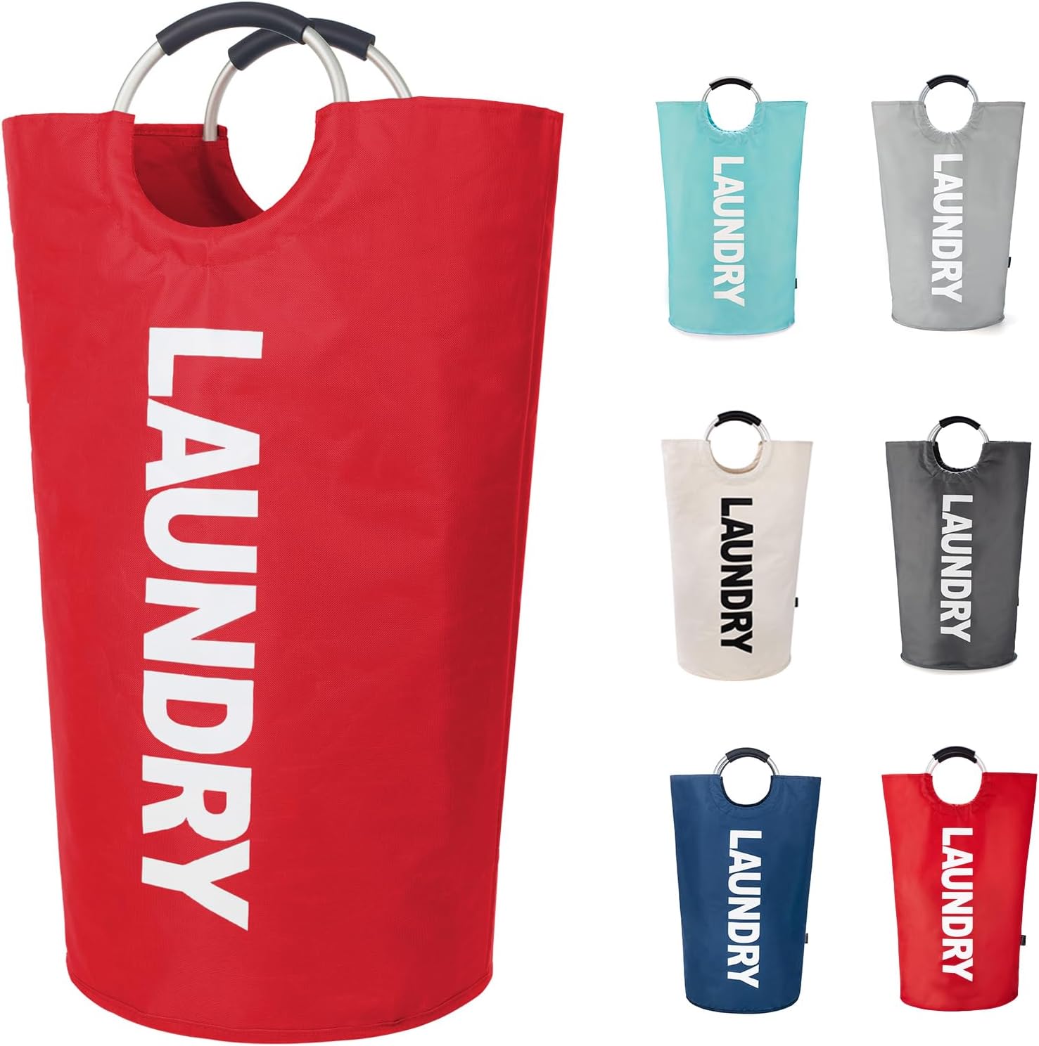 Twira 100L Large Laundry Basket, Laundry Hamper Stands Up Well, Laundry Bag with Padded Handles, Waterproof Clothes Bin Collapsible, Clothes Hamper for Bathroom, Laundry, College (Red)