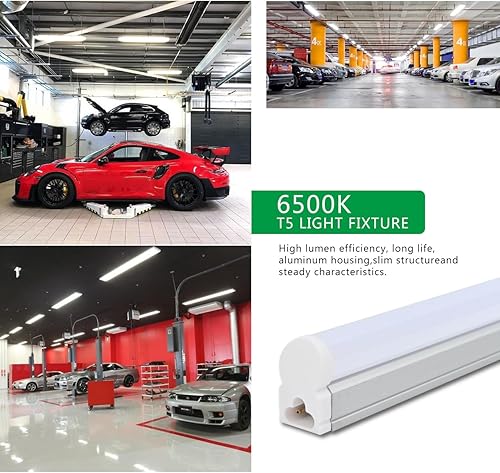 Miniatura 11 de Paquete de 6 lámparas T5 integradas individuales, cubierta transparente de luz LED enlazable de 4 pies y 20 W, luz diurna blanca de 6500 K, 2200