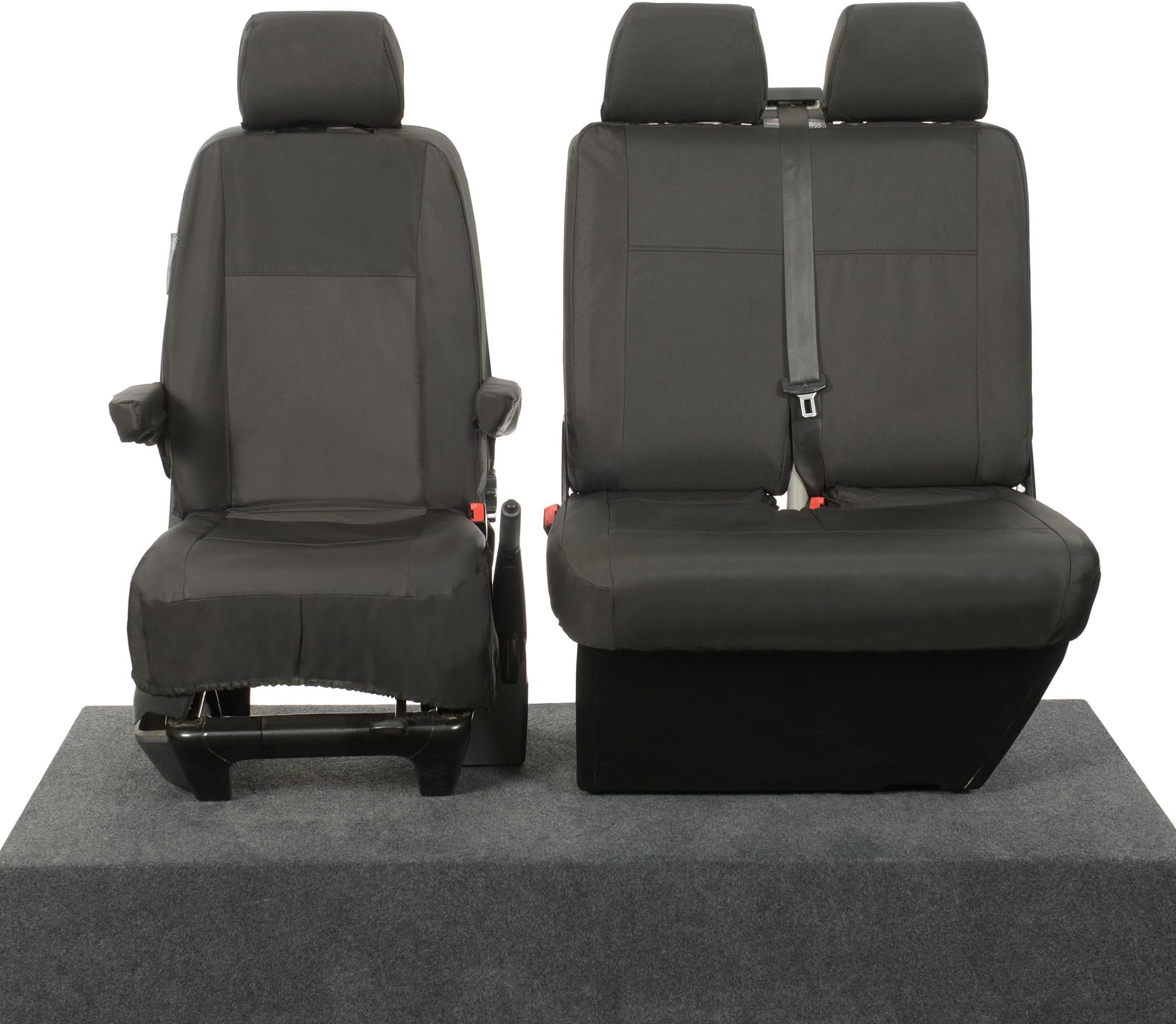 UK Custom Covers To Fit VW Transporter T5/T5.1 (2003-2015) Front Seat Covers Tailored Heavy Duty Waterproof (Single/Double WITH Armrests) Black - SC103B