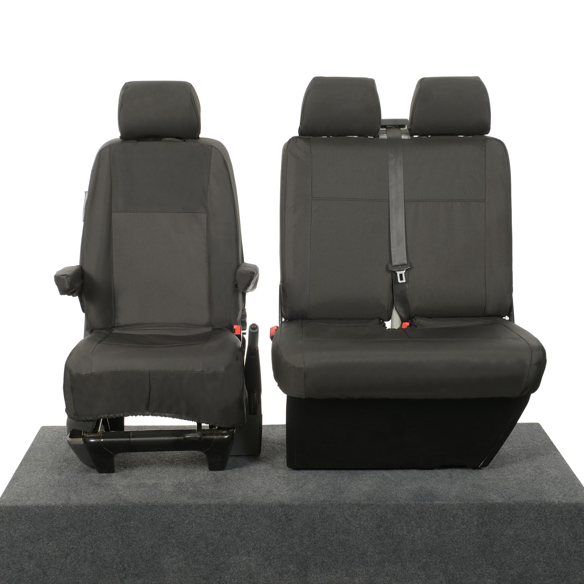 UK Custom Covers To Fit VW Transporter T5/T5.1 (2003-2015) Front Seat Covers Tailored Heavy Duty Waterproof (Single/Double WITH Armrests) Black - SC103B