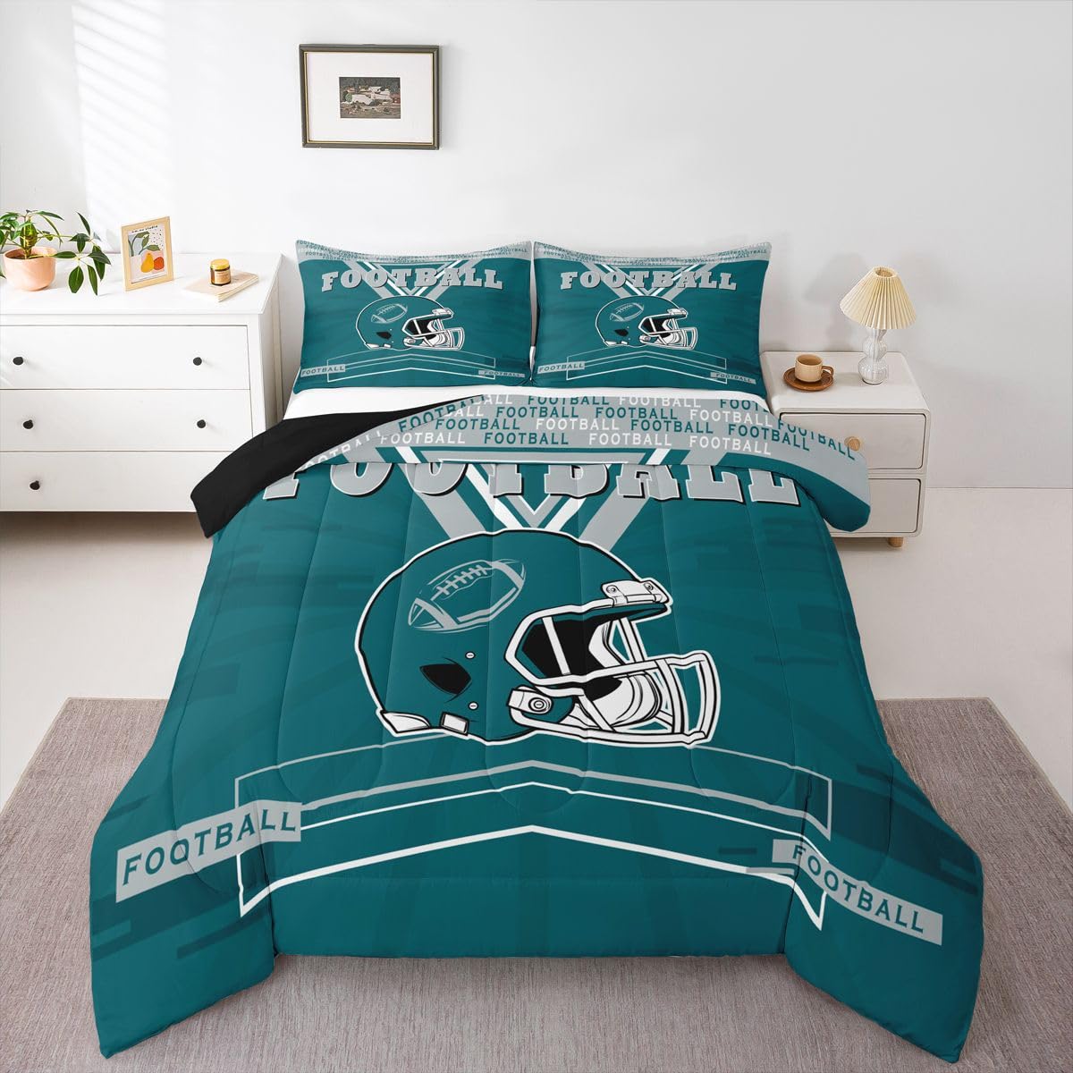 Erosebridal Football Comforter Set Twin,Rugby Bedding Set for Footballs Fan,Football City Down Comforter,Sports Reversible Bed Set with 1 Pillowcase