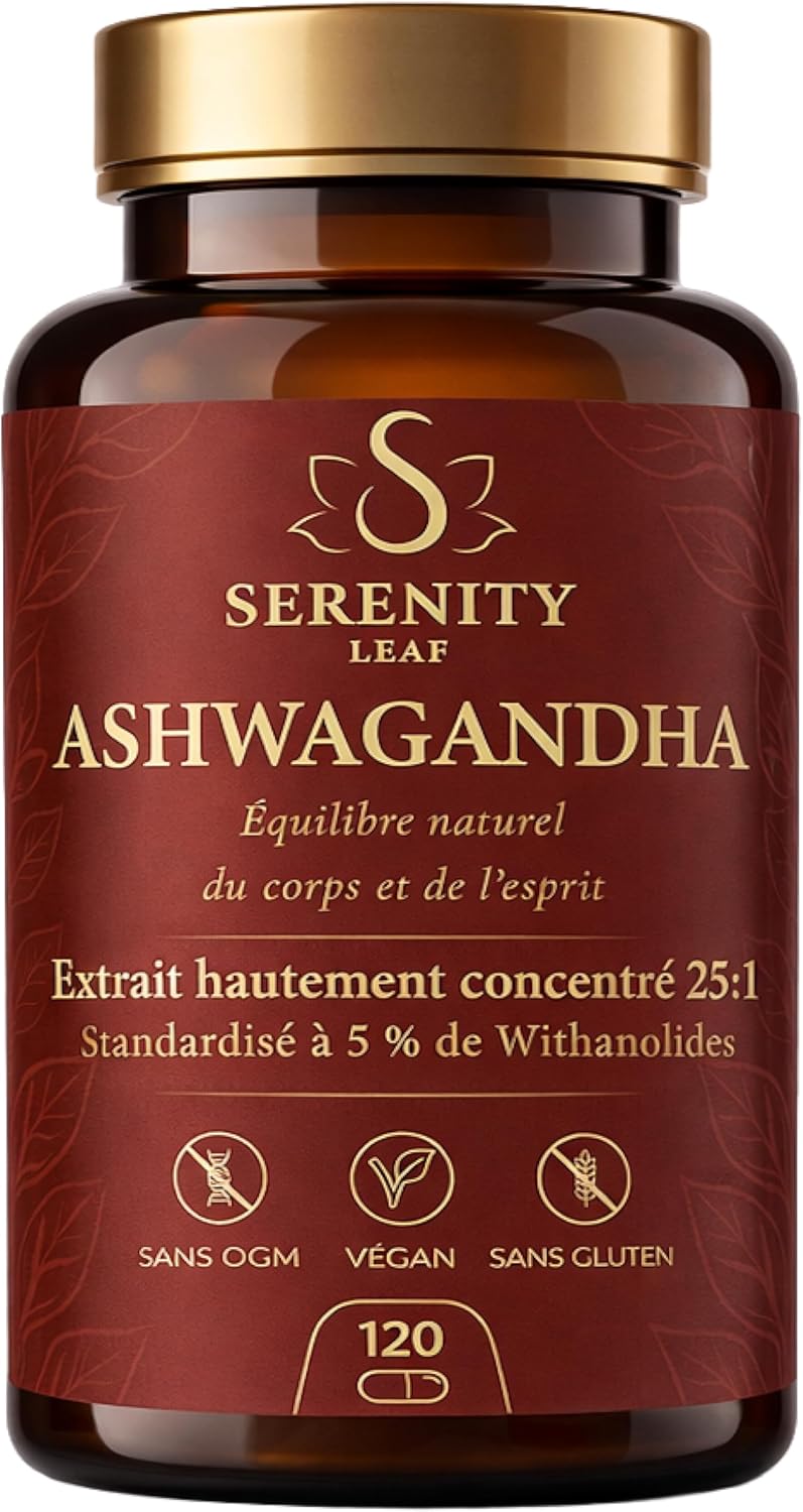 Ashwagandha 25:1 High Power – Standardized to 5% Withanolides – Serenity Leaf – Adaptogen for Stress, Calm, Relaxation and Wellness – 120 Vegetable Capsules