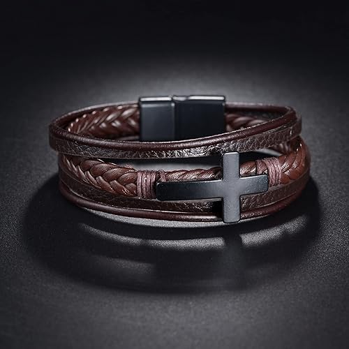 Miniatura 2 de Caiyao Pulsera de cuero con cruz de moda, regalos religiosos cruzados de aleación para hombres joyería