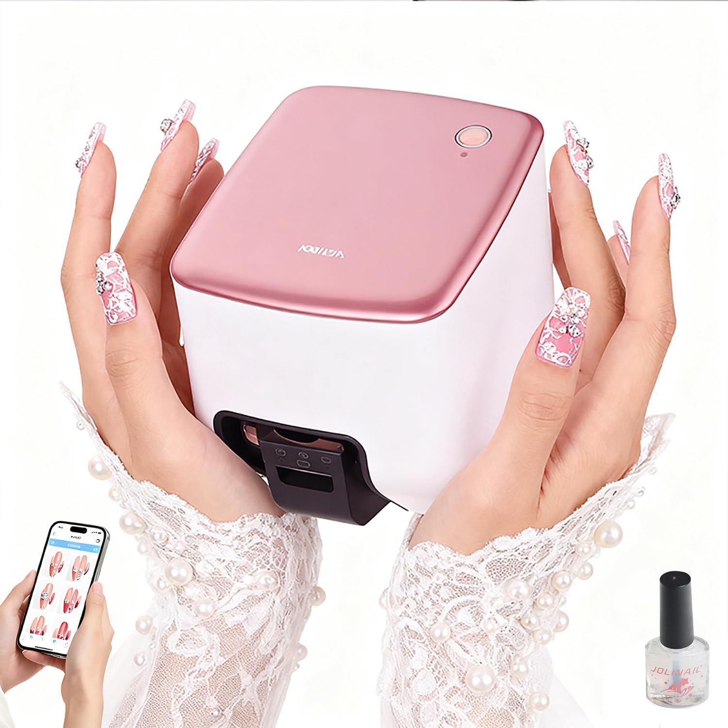 Stampante per nail art, 4800 dpi controllata da app, macchina per nail art fai da te, disegno veloce 10S, riconosce automaticamente la forma delle unghie, ideale per uso domestico, matrimoni e studi
