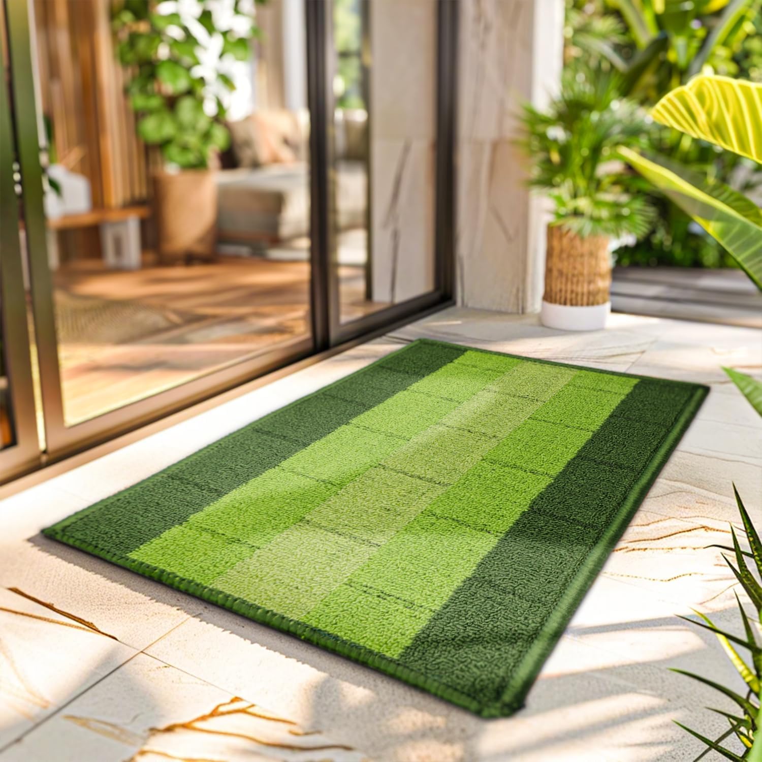 Anti Slip Front Door Mat|(38x58cm) Living Room Rug for Entrance Door|Polypropylene Floor Mat for Home|Essential Small Rug for Office Bedroom & Kitchen| (Green), Rectangular