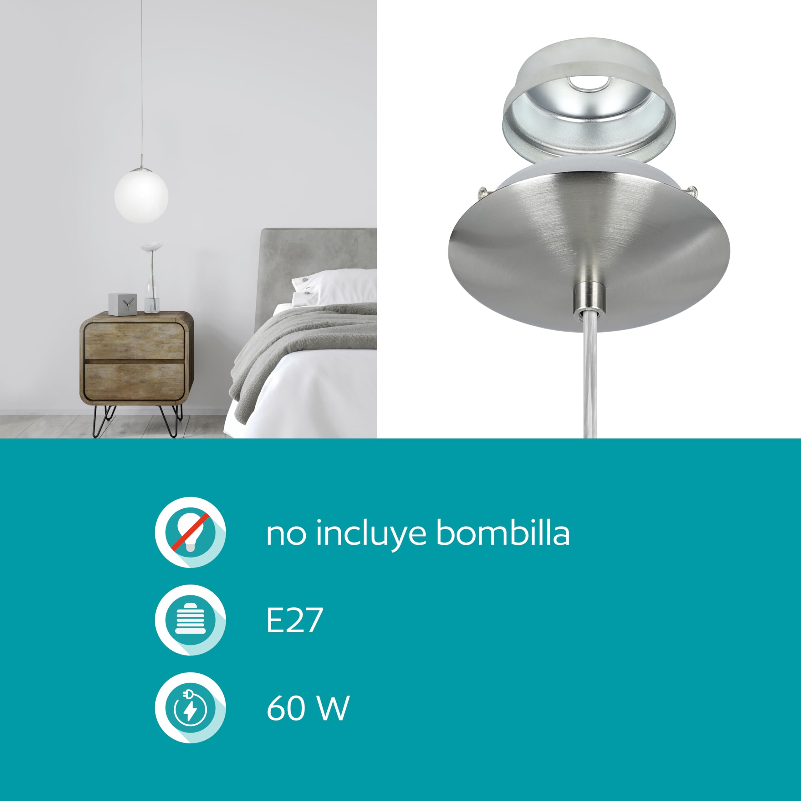 Eglo Lámpara colgante Rondo, iluminación de comedor de una luz | Iluminación colgante para comedor y sala de estar, casquillo E27, diámetro de 9.8 pulgadas