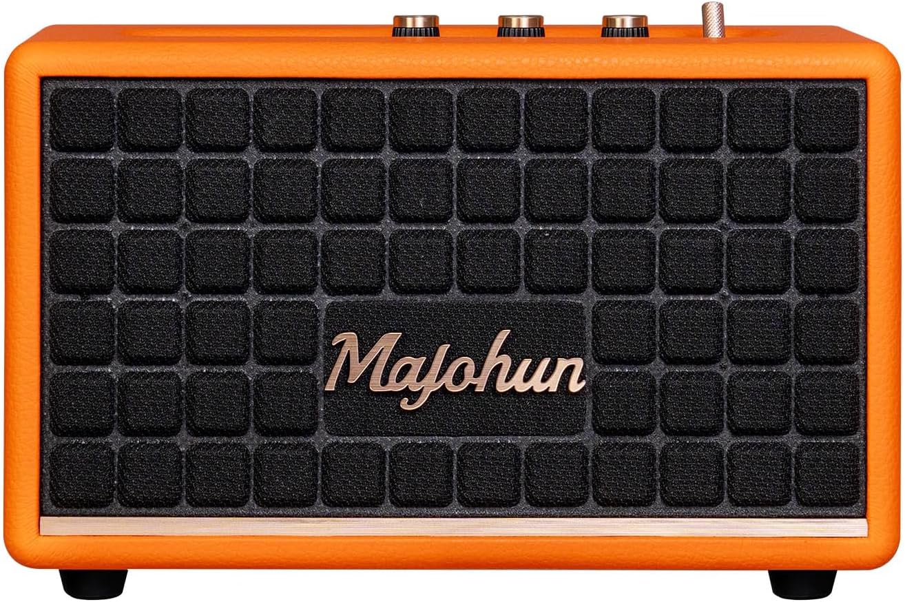 100W (Peak) Wood Bluetooth Speaker for Home, Vintage Speaker with Bluetooth 5.4, TWS Paire, Bass/Treble Control, AUX and USB Input, Retro Speakers for Home, Room, Office,Party(Orange)