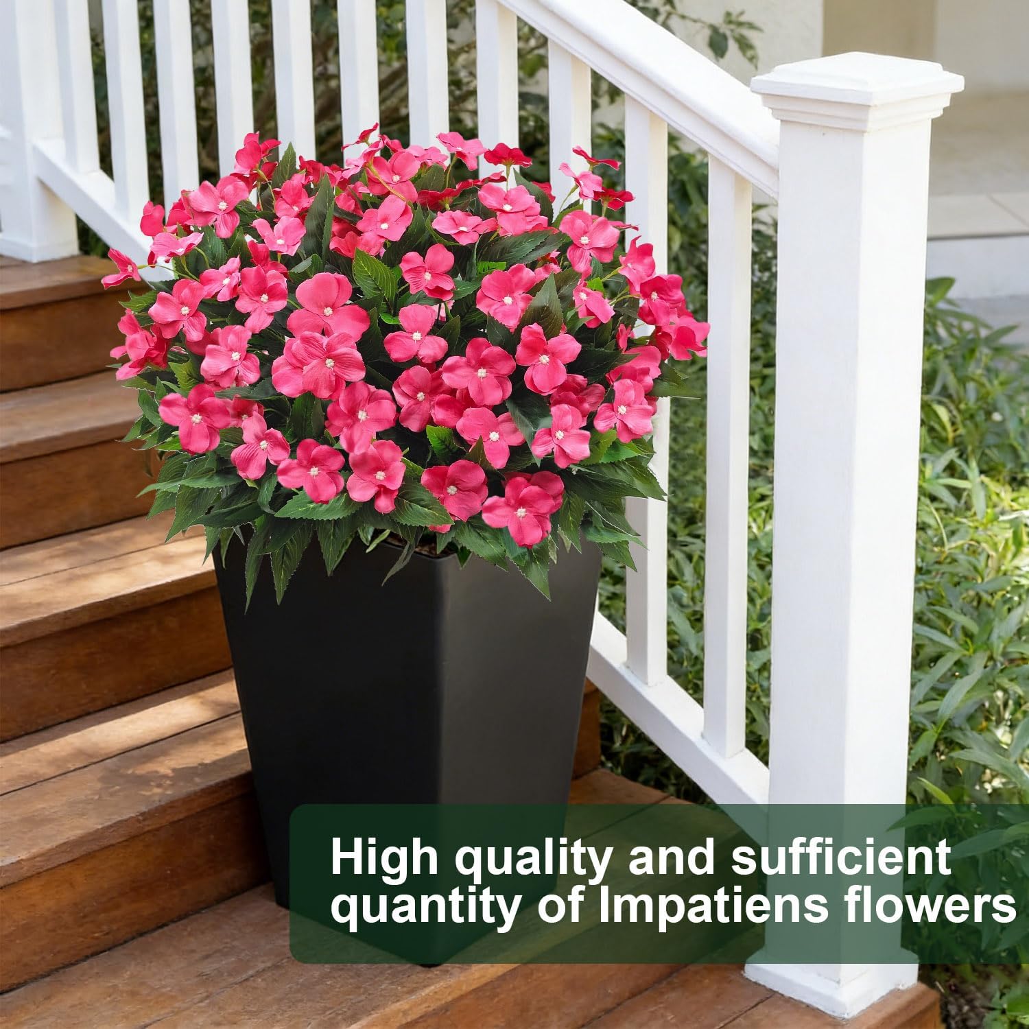 8 Bundles Artificial Impatiens for Outdoors UV Resistant Artificial Outdoor Flower Bouquet Fake Flowers Faux Plants Silk Flowers for Outside Front Porch Garden Window Box Planter Decor(Rose Red)