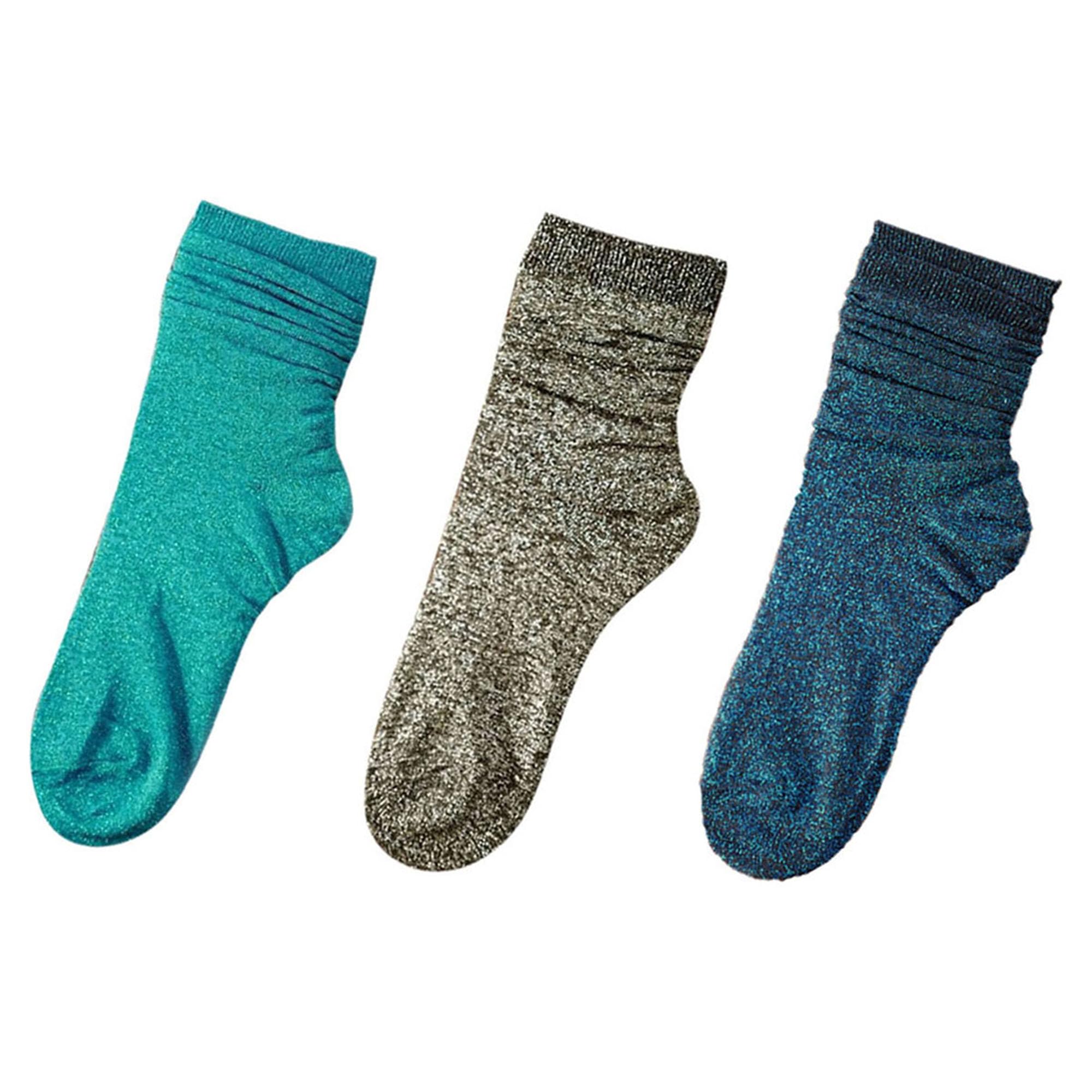 Muiltvoe Orcle 2 Pairs Women's Novelty Glitter Ankle Socks Casual Ladies Bright Retro Sox Piles Sock