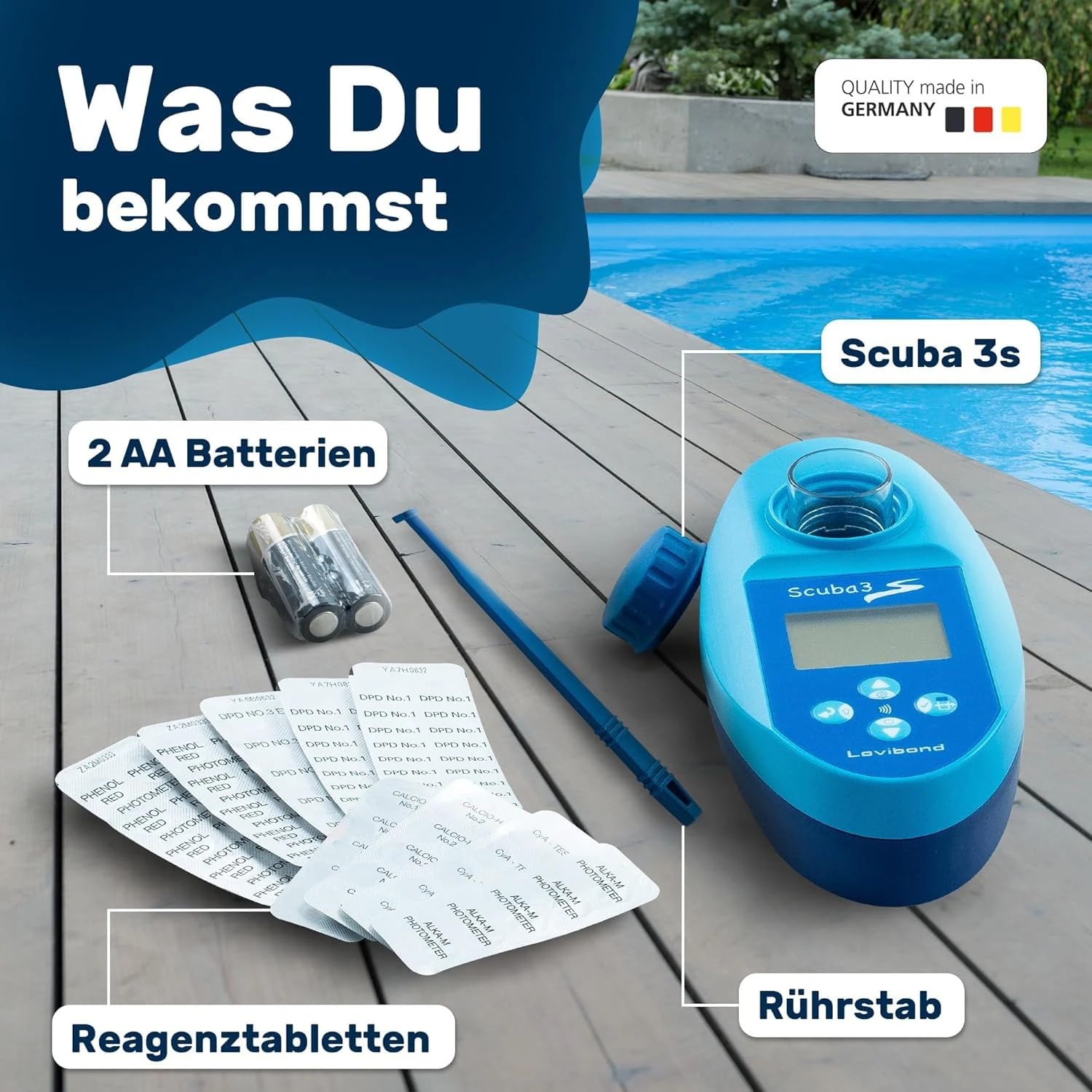Lovibond Scuba3s Pool Misuratore elettronico per piscina con NFC e applicazione - 11 parametri acqua - Qualità dell'acqua - Piscina IPX7 - Facile da usare