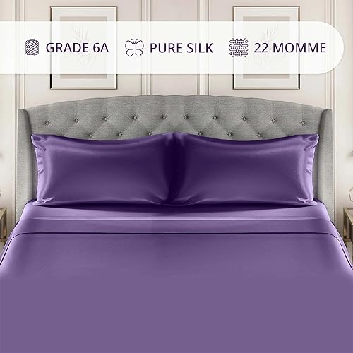 Miniatura 7 de Mulberry Park - Sábana encimera matrimonial de seda de morera 100 % pura, de 22 momme 6A, transpirable, ultrasuave, certificado Oeko-Tex, color gris