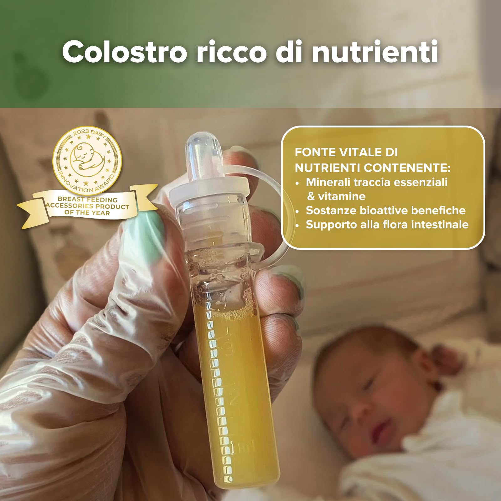 haakaa Kit di raccolta colostro in silicone, raccoglitore per latte materno con salvietta per la pulizia in cotone, etichette adesive e custodia, pronto all'uso, 4ml/6pcs