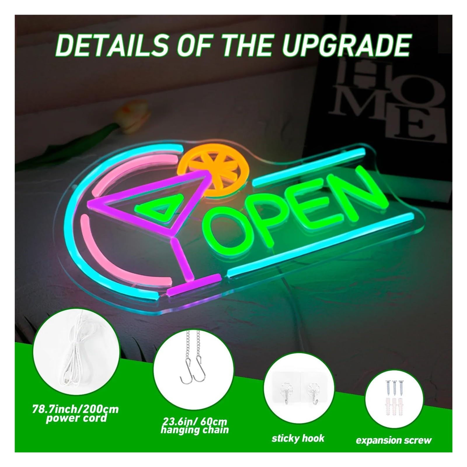 Wiszące neony artystyczne Neon Z Napisem "OPEN"LED, Dekoracja Ścienna, Ściemniacz USB, Do Barów, Sklepów, Imprez, 35 X 21,7 Cm