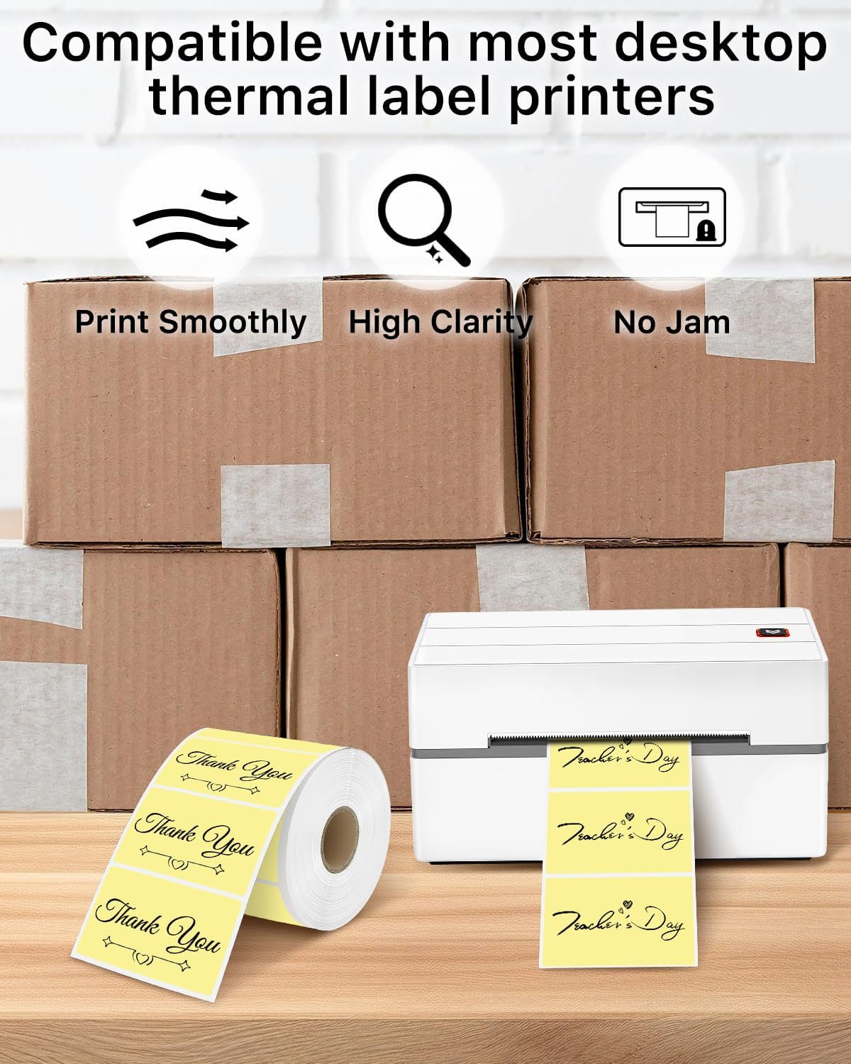 iEager 3" x 2" Thermal Labels, Rectangle Thermal Printer Stickers, Self-Adhesive Durable Sticker with Perforation Line, 500 Labels/Roll, Yellow - Image 4