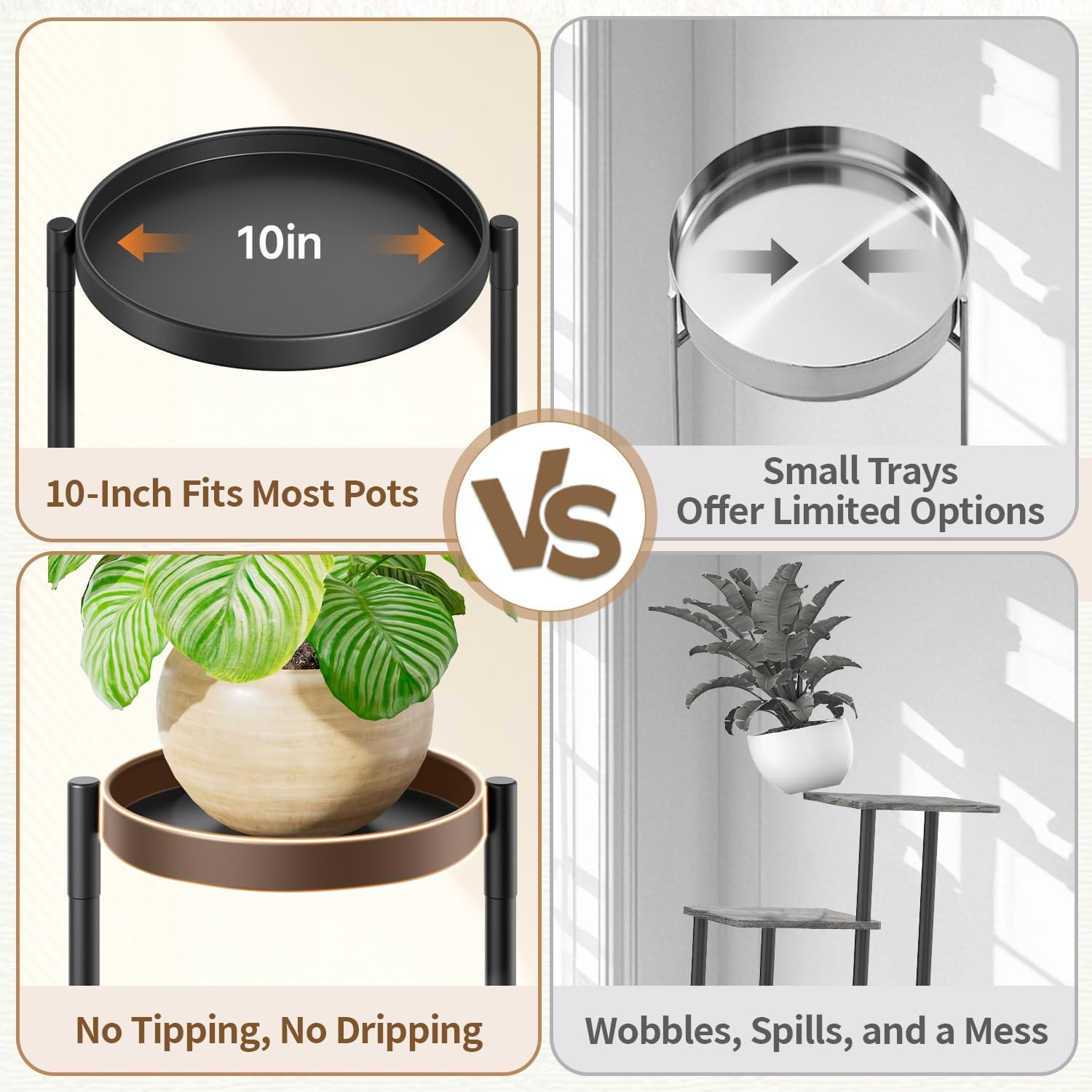 LASZOLA 5 Tier Large Plant Stand Indoor Tall with 10 Inch Metal Tray, Corner Folding Flower Display Rack, Modern Plant Holder Shelf for Outdoor Patio Porch Garden Office Living Room, Black