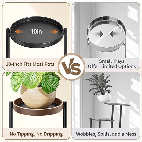 Miniatura 6 de LASZOLA Soporte grande para plantas de 5 niveles para interiores con bandeja de metal de 10 pulgadas, estante plegable de esquina para flores