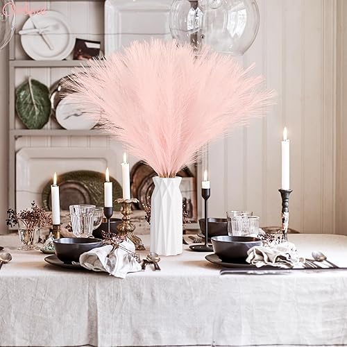 Miniatura 6 de 50 piezas de decoración de hierba de pampa sintética rosa, 21.6 pulgadas, césped artificial pomposo floral, ramas de hierba, florero, arreglo floral