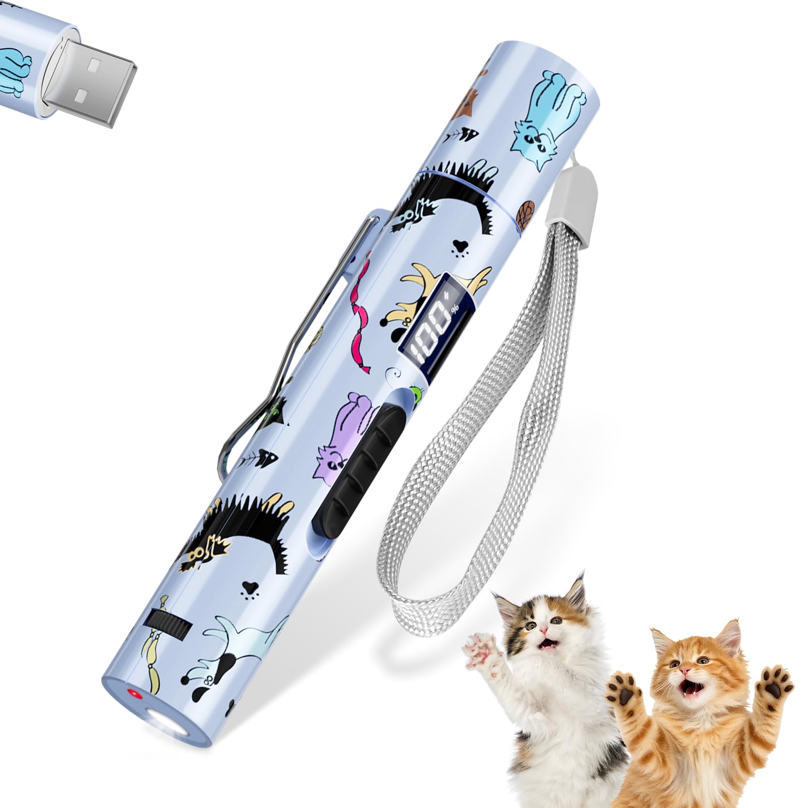 TBTeek Cat Toy, Rechargeable, Battery Screen, Cute Fun Creative Body | 7 Adjustable Patterns for Fun Chase Play Exercise Interactive Kitten Pet Dog Chase Toy 1pc battery display