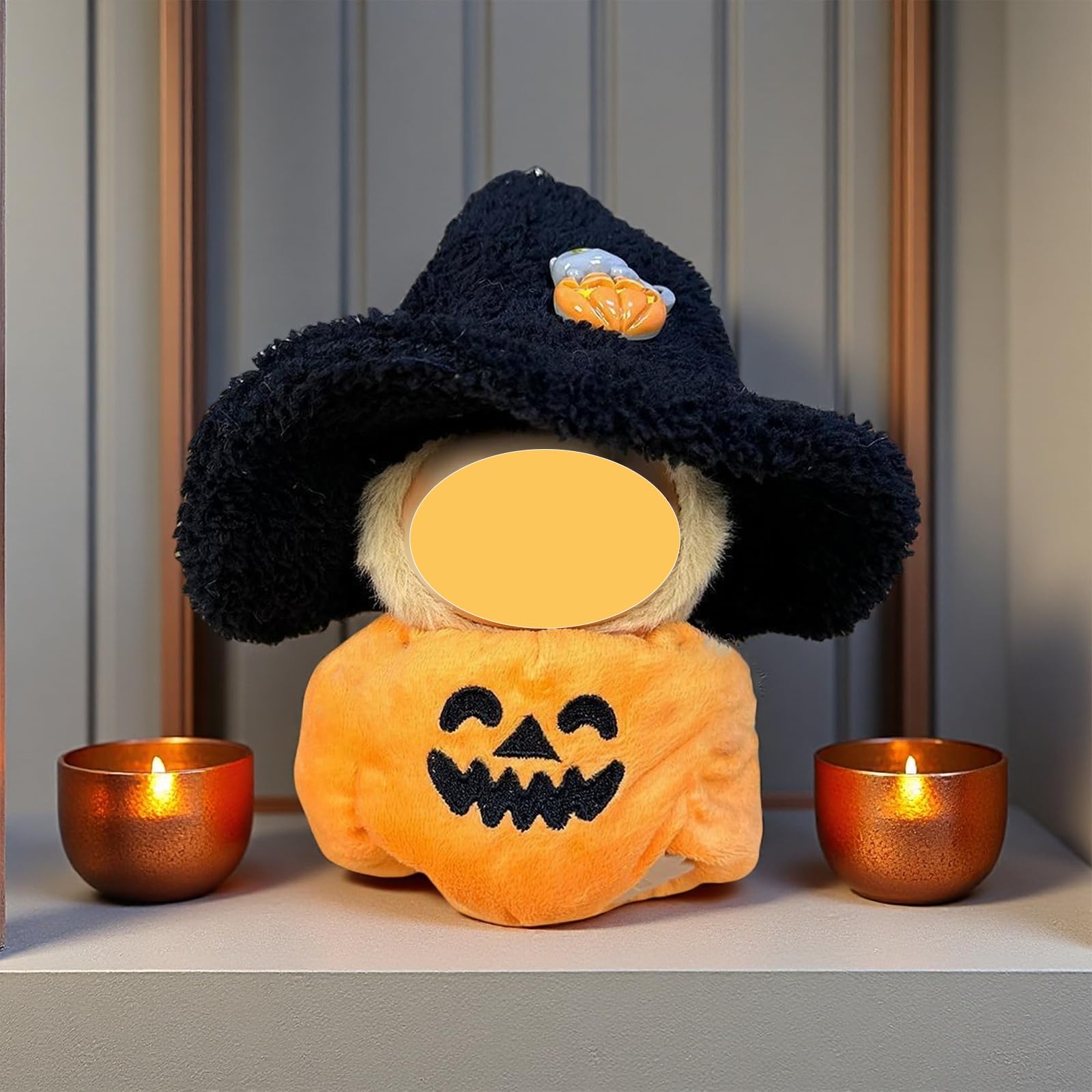 SSKHE Halloween Pumpkin Clothes for 17cm Dolls, Unisex Outfit with Black Witch Hat, Perfect for Halloween Day of the Dead - Image 4