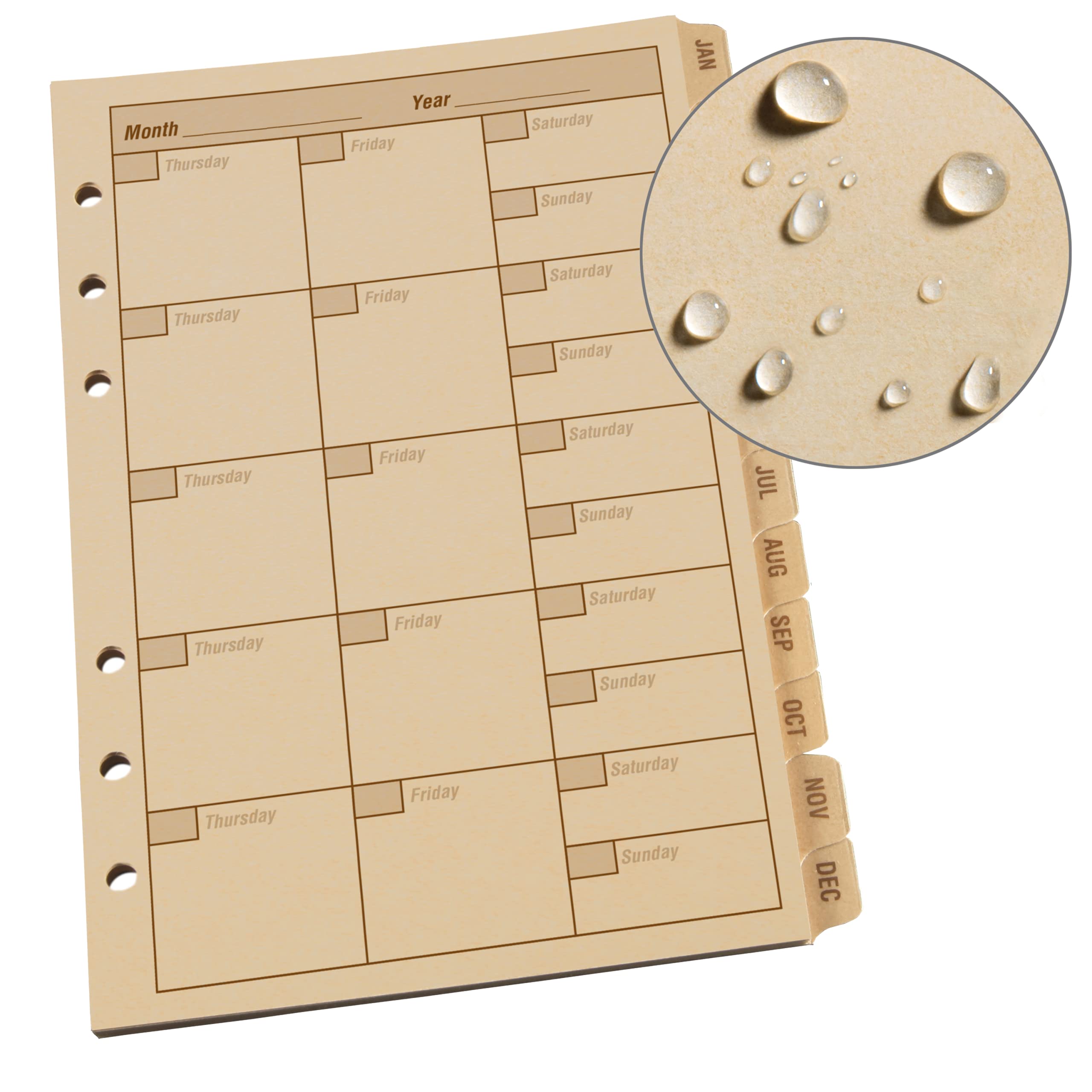 Rite in the Rain Weatherproof Monthly Planner Tab Set, 5" x 7", Tan Sheets (No. 9260M)