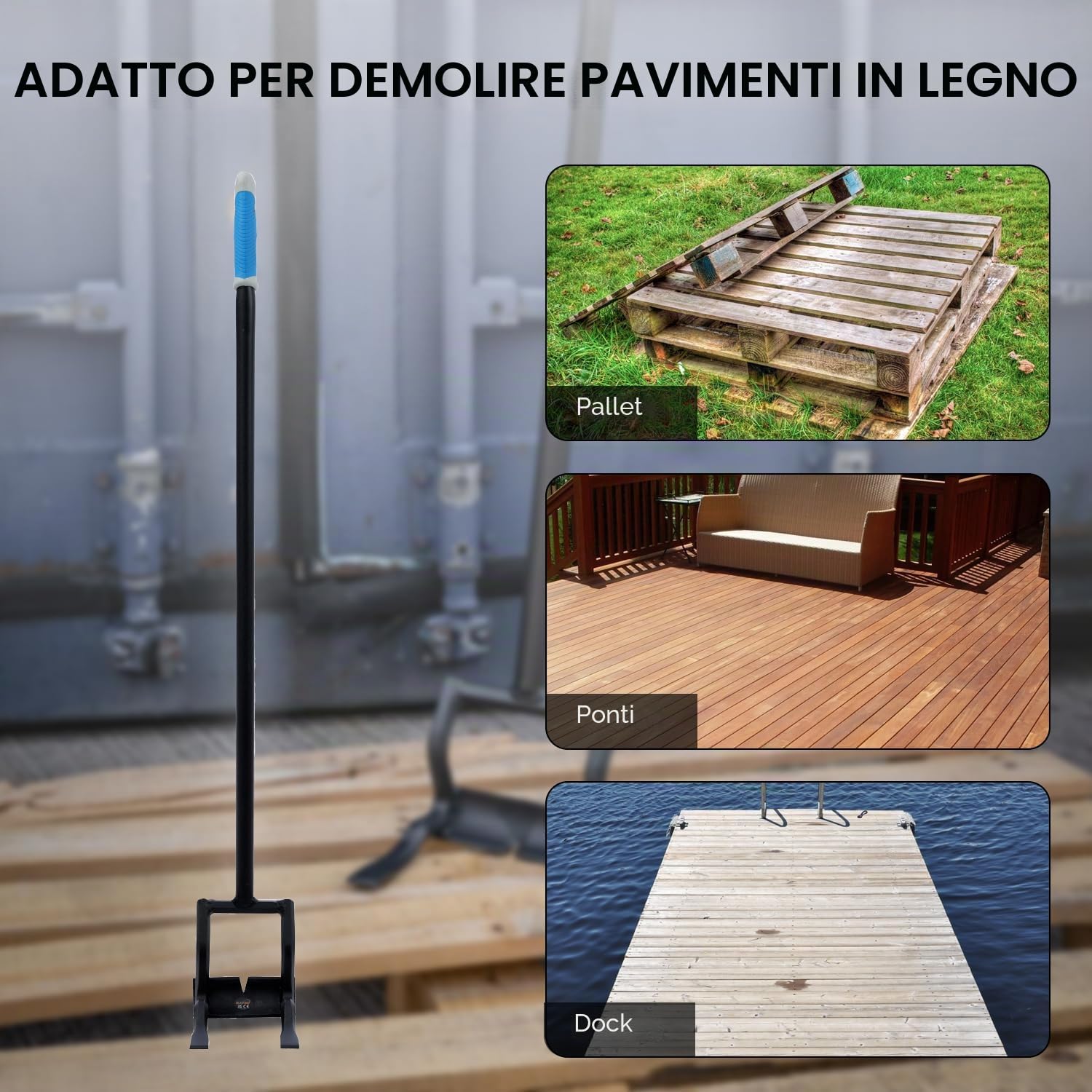 TOPWAY Barra per Demolizione dei Pallet 43 Pollici Heavy Duty Pallet Buster Deck Carroattrezzi, Pallet in Legno Smontaggio Strumento con Manico Staccabile a 3 Sezioni