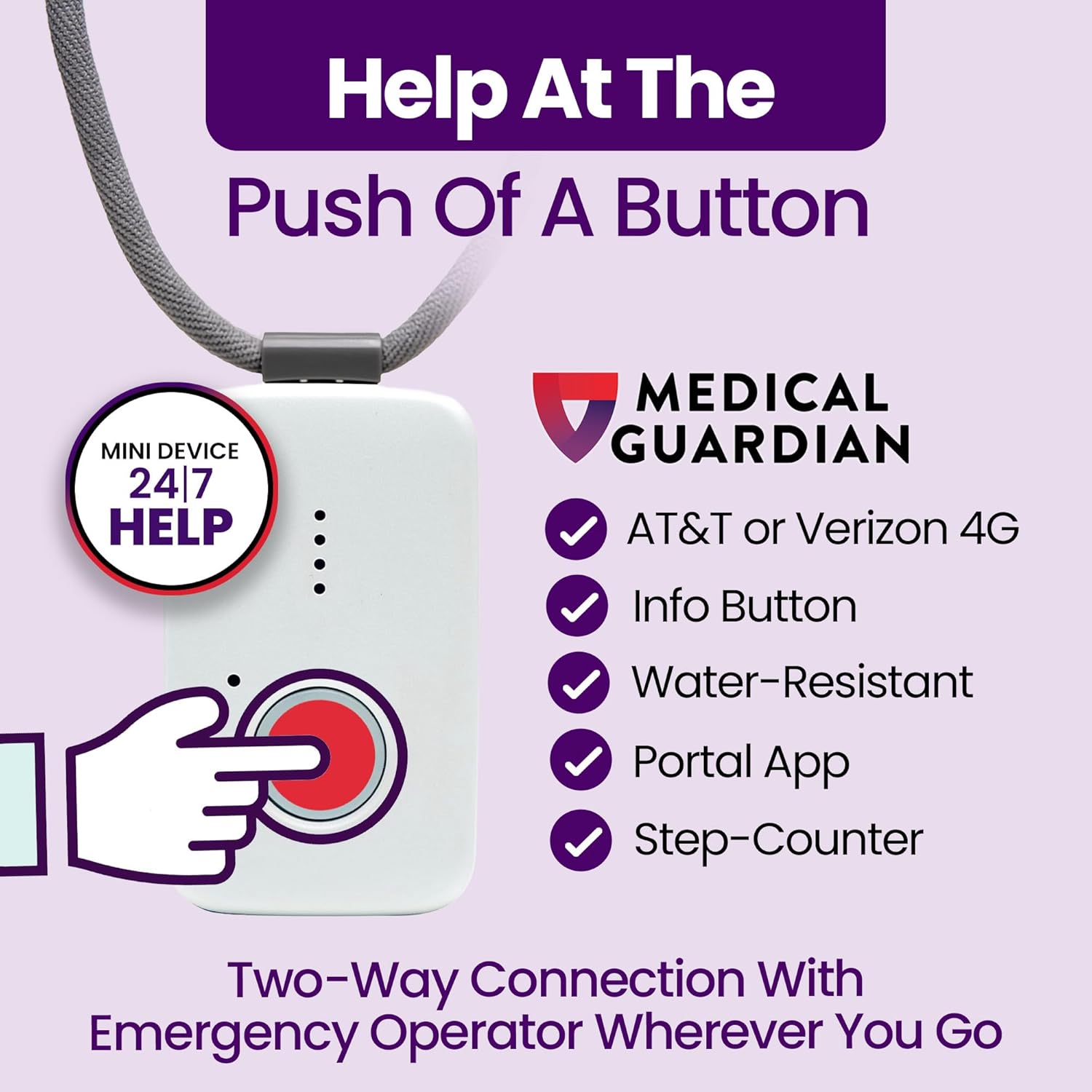 Medical Guardian MGMini | Medical Alert Device for Seniors | Water-Resistant, Emergency Call Button, 24/7 Monitoring, Step Counter, GPS Tracking | Monthly Subscription Required | Pearl - Image 6